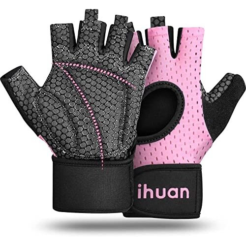 Ihuan Breathable Weight Lifting Gloves Fingerless Workout Gym Gloves With Wrist Support  Enhance Palm Protection  Extra Grip For Fitness  Lifting  Training  Rowing  Pull-Upsaa