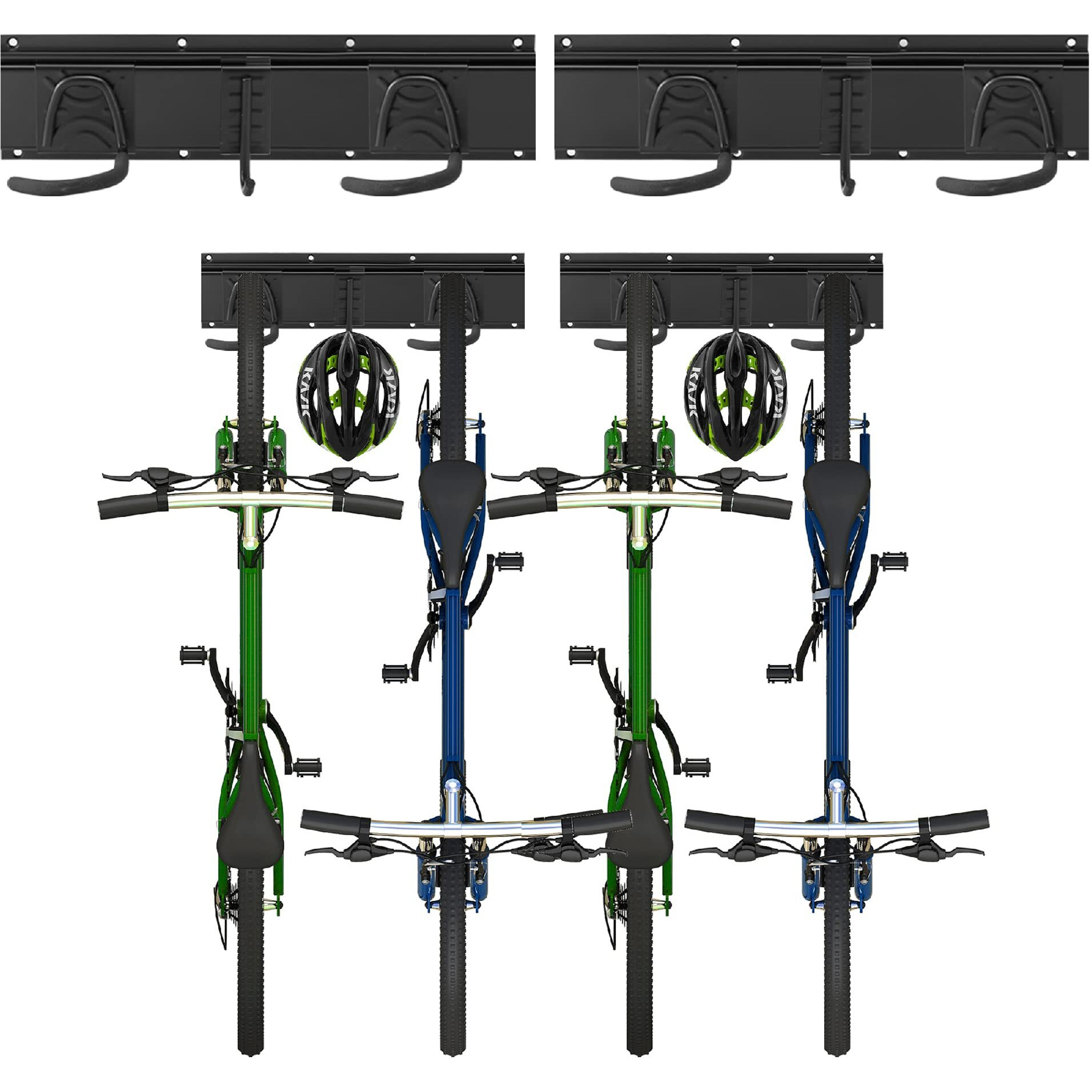 Sinoer Bike Storage Rack Garage For 4 Bicycles + 2 Helmets  Bike Wall Mount  Bike Racks For Garagehome  Vertical Cycling Hanger  Holder For Road Bicycles(Hook Inner Width 90Mm 36Inch)