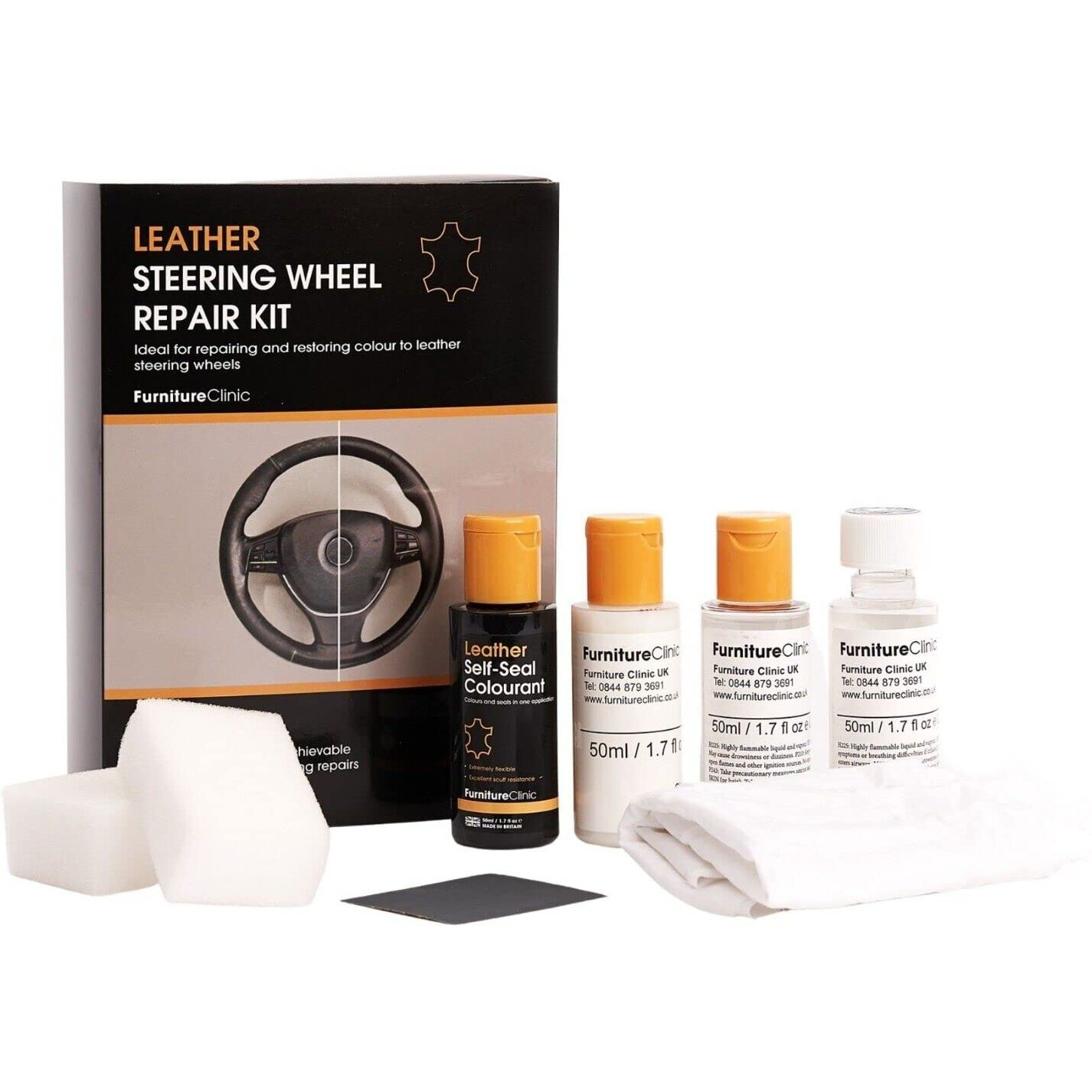 Furniture Clinic Leather Steering Wheel Repair Kit  Kit To Repair Tears  Scuffs  & Scratches On Leather Steering Wheels