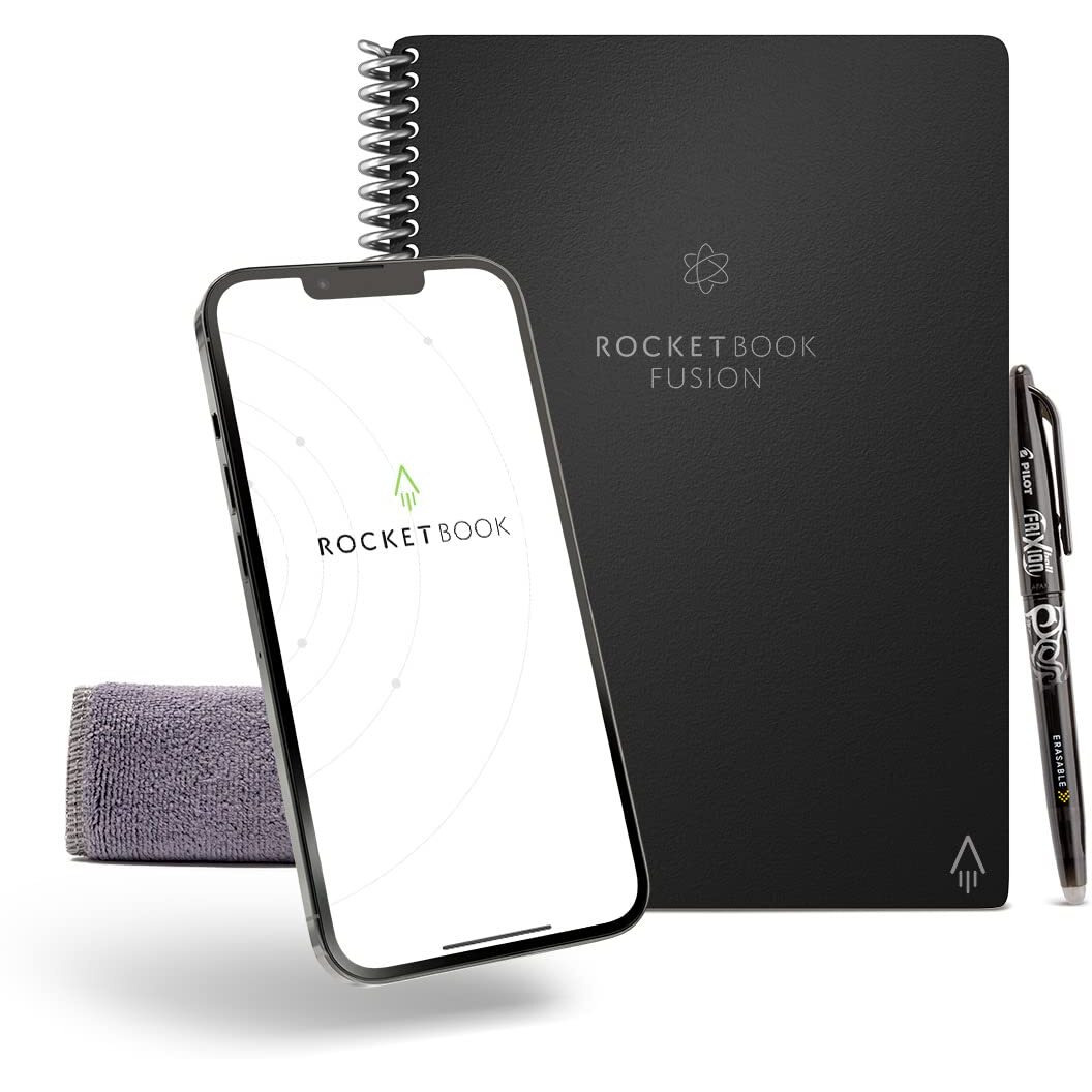 Rocketbook Fusion Smart Reusable Notebook - Calendar  To-Do Lists  And Note Template Pages With 1 Pilot Frixion Pen And 1 Microfiber Cloth Included - Infinity Black  Executive Size (6"" X 8.8"")