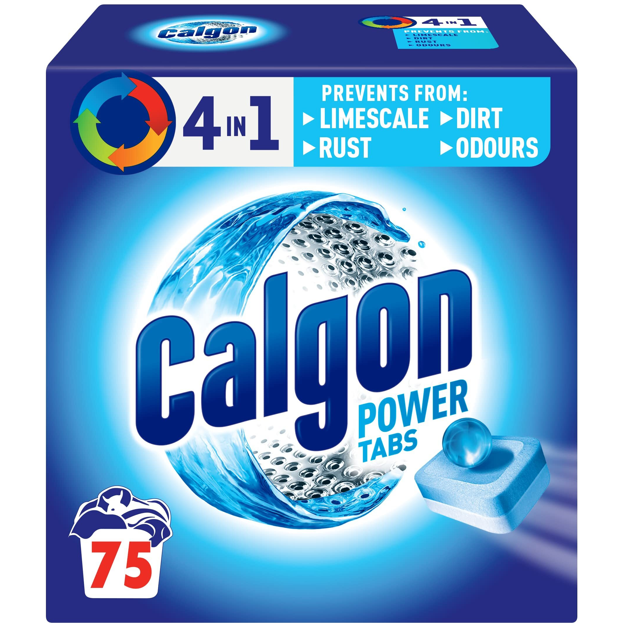 Calgon 4-In-1 Water Softener Tablets  Washing Machine Cleaner & Limescale Remover  Removes Odours  Limescale And Residue  Deep Clean  Size Xl (Packaging May Vary)  75 Count (Pack Of 1)