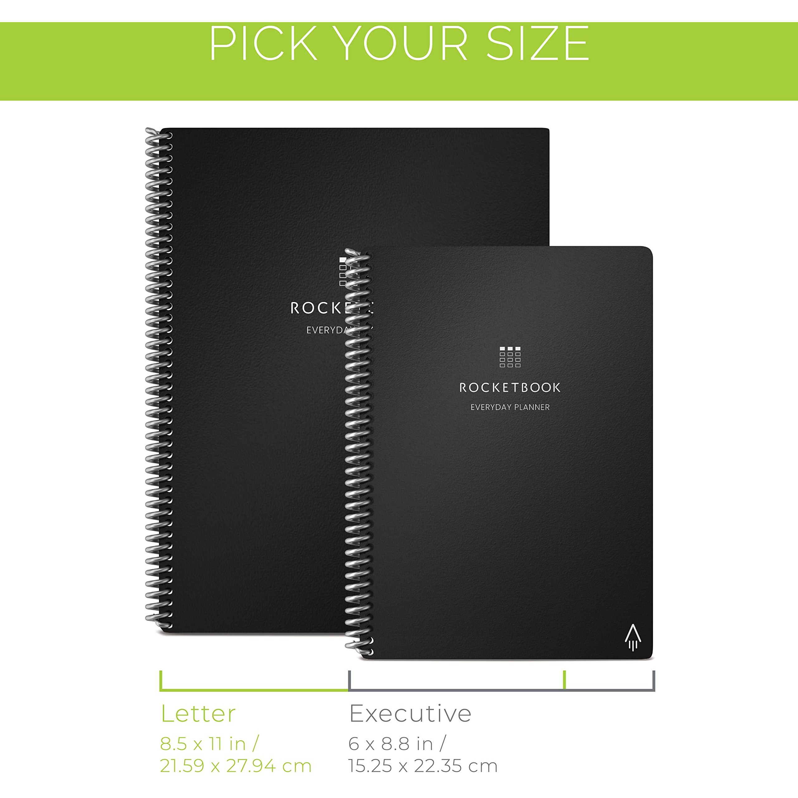 Rocketbook Reusable Everyday Planner - Daily  Weekly  Monthly Planner With Pilot Fixion Pen And Microfiber Cloth Included - Black Cover  Executive Size
