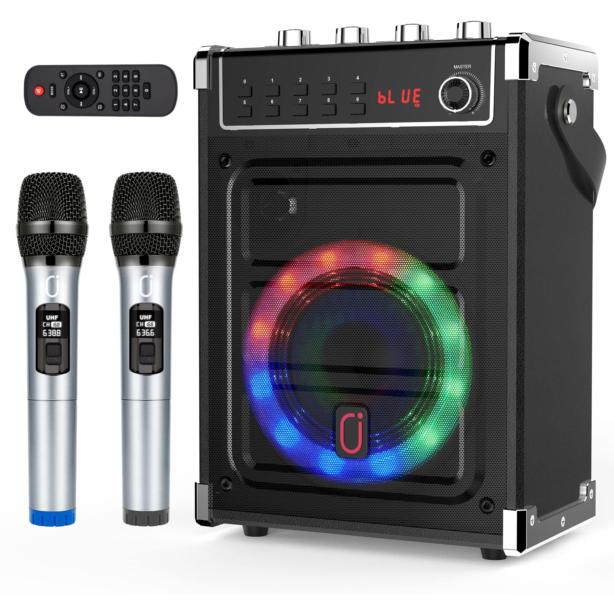 Jyx Karaoke Machine With 2 Uhf Wireless Microphones  Bluetooth Speaker With Bass/Treble Adjustment And Led Light  Pa System Support Tws  Aux In  Fm  Rec  Supply For Party/Adults/Kids - Black