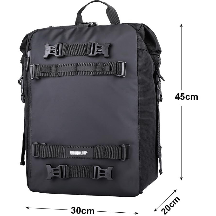 Rhinowalk Motorcycle Tail Bag 30L Waterproof Motor Pannier Travel Luggage Motorbike Rear Rack Trunk Storage Professional Accessories-Black