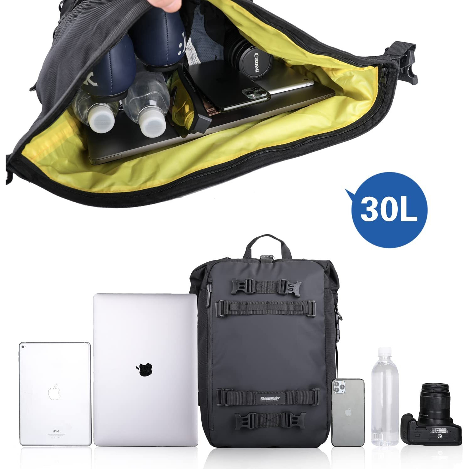 Rhinowalk Motorcycle Tail Bag 30L Waterproof Motor Pannier Travel Luggage Motorbike Rear Rack Trunk Storage Professional Accessories-Black