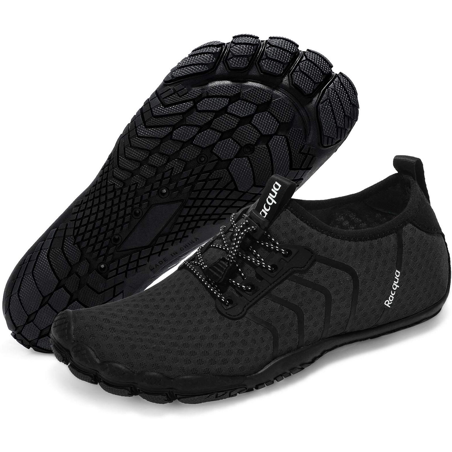 Racqua Water Shoes Quick Dry Barefoot Beach Aqua Sport Swim Surf Pool Hiking Diving Walking For Men Women Black 12.5 W/11.5 M