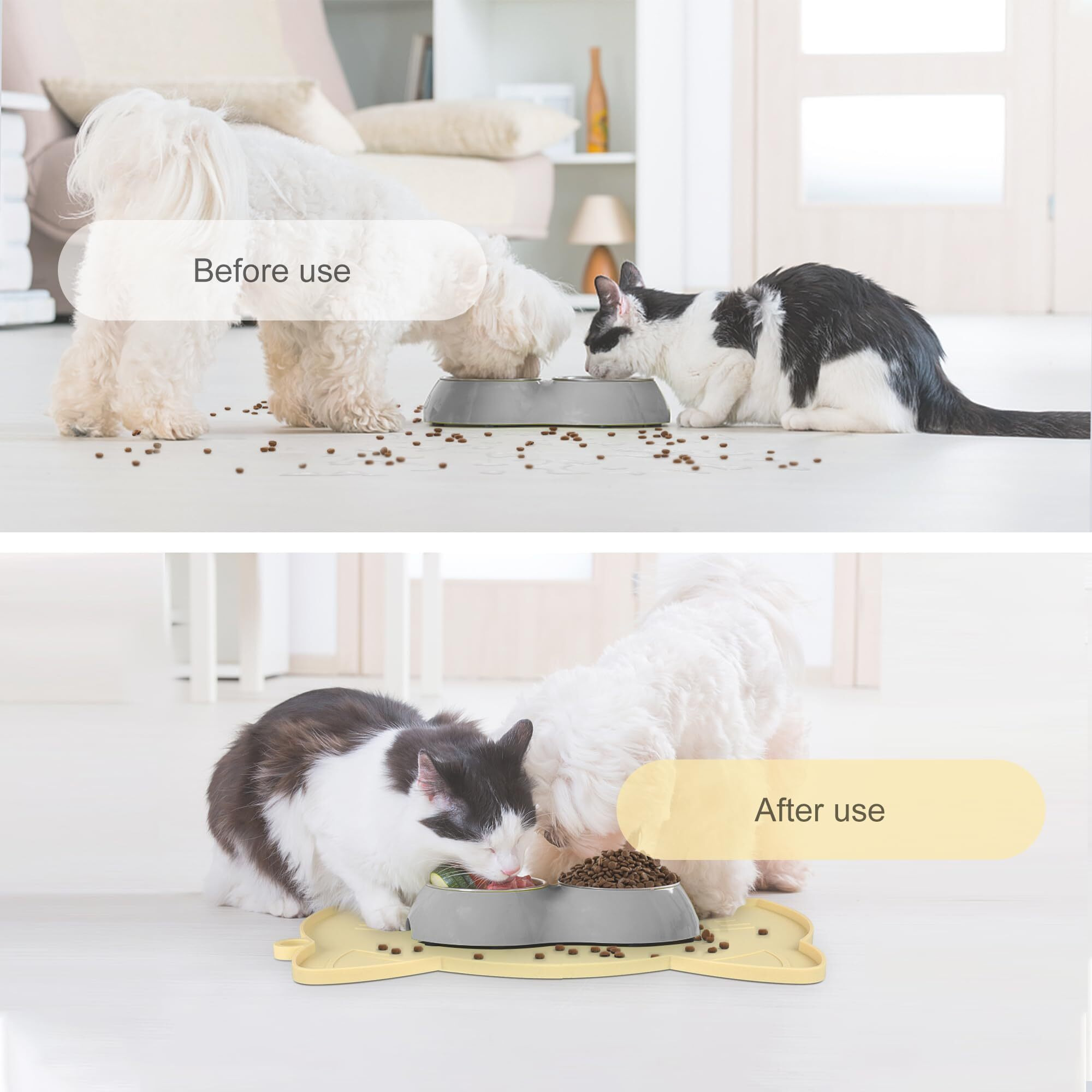 Coomazy Cat Food Mat  Thicker Dog Feeding Mat For Food And Water  Waterproof Non-Slip Silicone Mat For Floor  Dog Food Mat With Raised Edge To Prevent Food Spills And Water Runoff (Yellow  Medium)