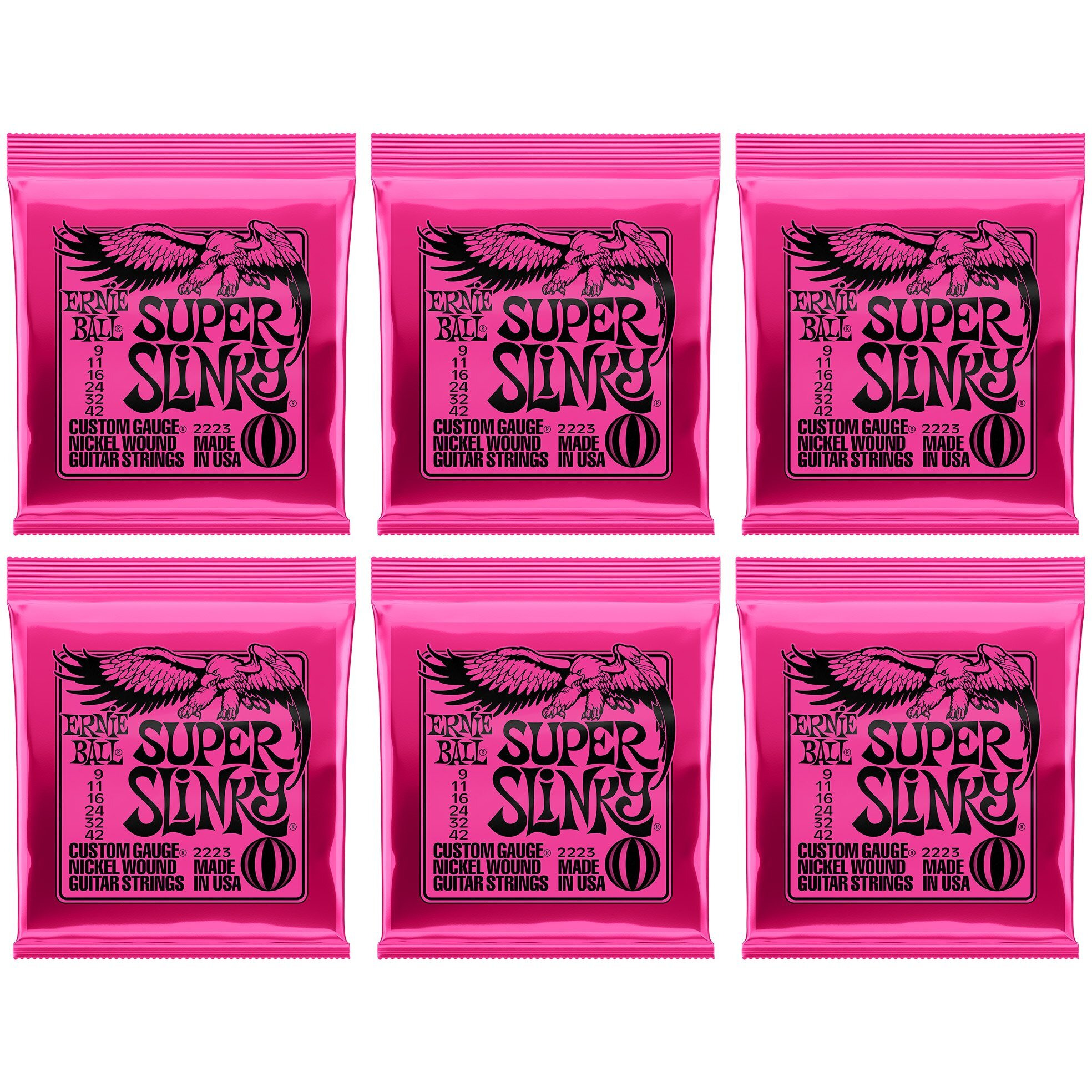 Ernie Ball Super Slinky Nickel Wound Electric Guitar Strings 6 Pack - 9-42 Gauge