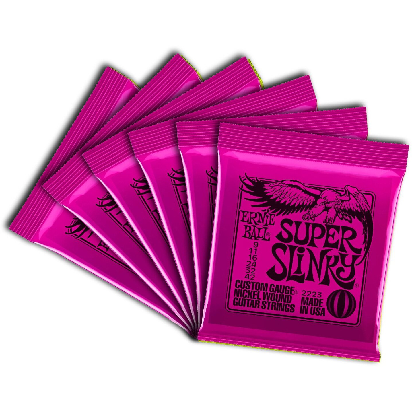 Ernie Ball Super Slinky Nickel Wound Electric Guitar Strings 6 Pack - 9-42 Gauge
