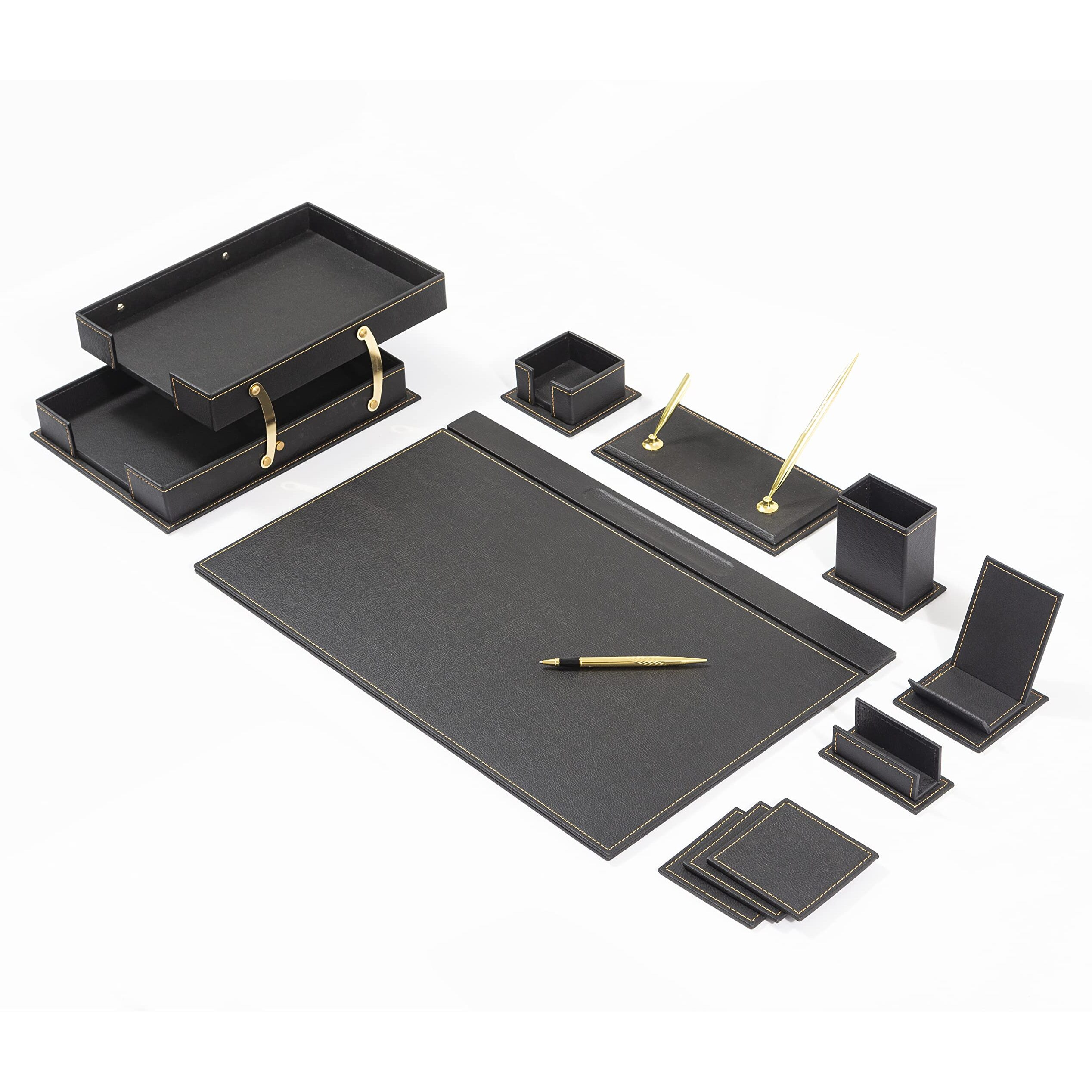 Moogco Desk Organizers - Desk Accessories - Leather Desk Organizer - Bonded Leather Set - Office Desk Accessories - Home Office Accessories - Desk Supplies - Leather Desk Set - Office Accessories