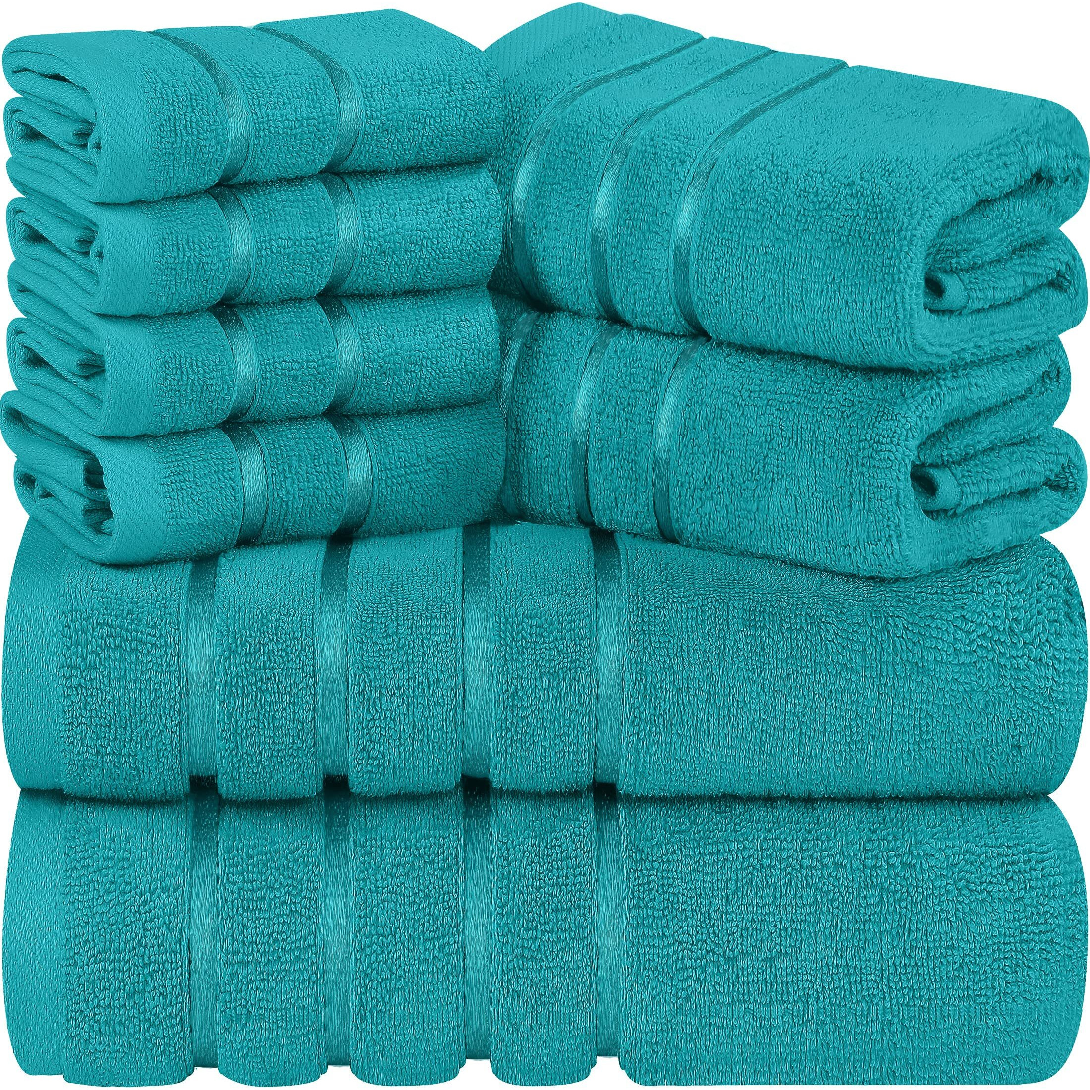 Utopia Towels 8-Piece Luxury Towel Set  2 Bath Towels  2 Hand Towels  And 4 Wash Cloths  600 Gsm 100% Ring Spun Cotton Highly Absorbent Viscose Stripe Towels Ideal For Everyday Use (Turquoise)