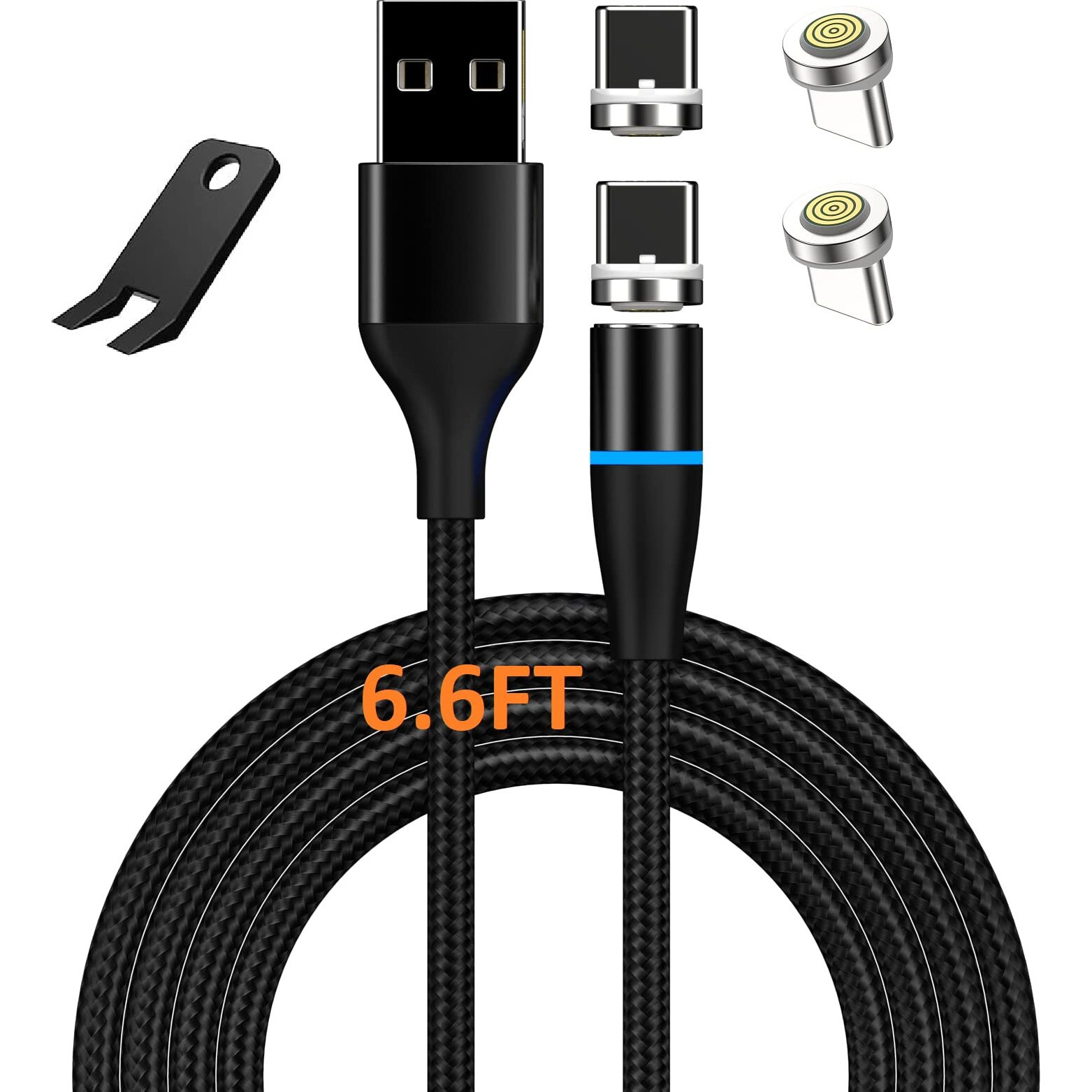 Boffdock 6.6Ft Fast Charging Magnetic Cable With 4Pcs 7-Pin Magnetic Tips For Quick Charge And Data Sync Nylon Braided Magnetic Charger Cord With Led For Usb C Device