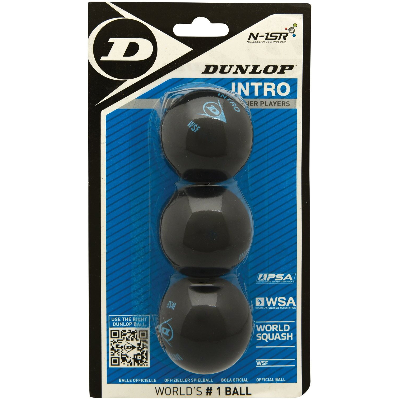 Dunlop Squash Balls Intro Blue  3 Ball Blister Pack  For Beginners And Hobby Players - Fast Speed