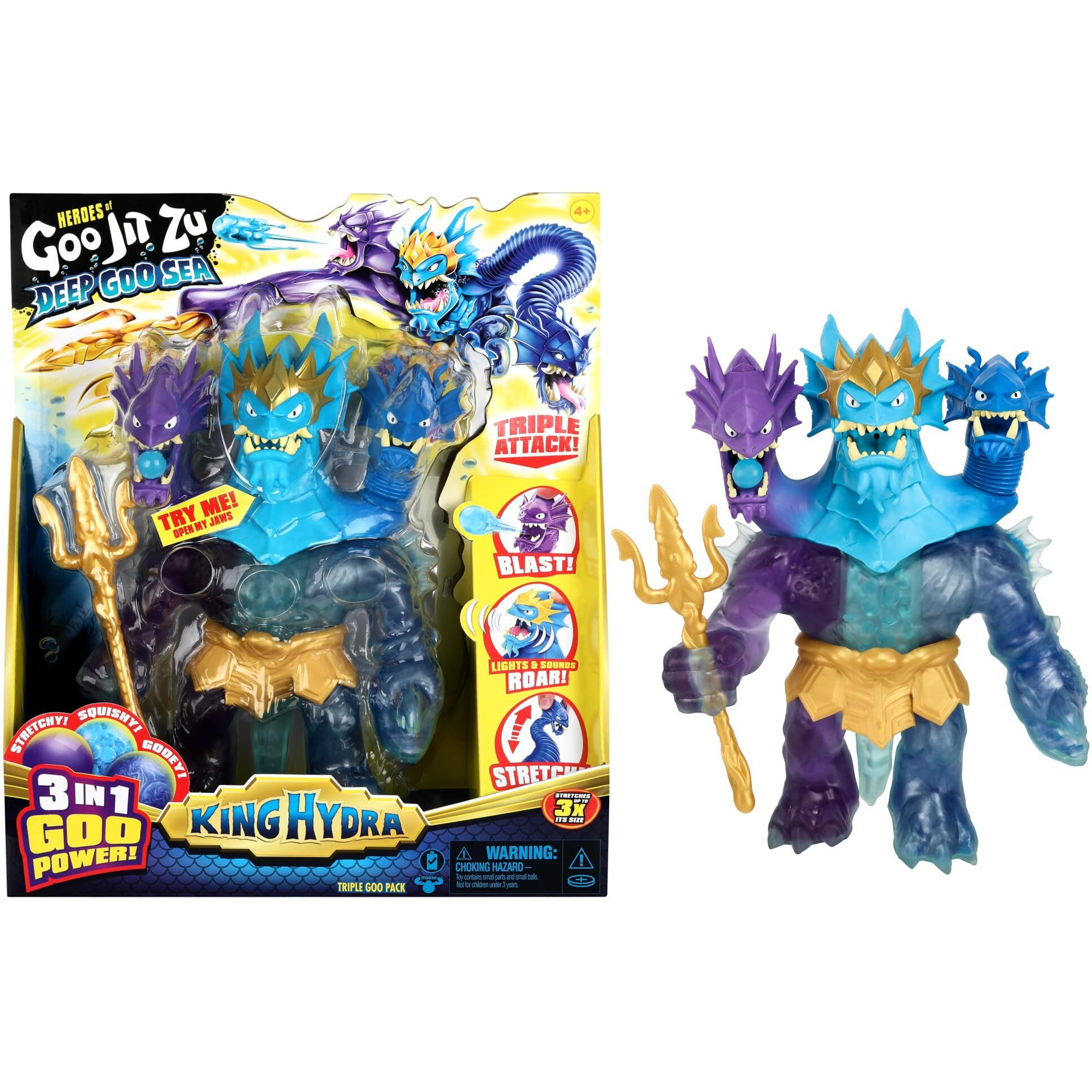 Heroes Of Goo Jit Zu Deep Goo Sea King Hydra Figure With Triple Attack 3 In 1 Goo Power. Plus Light And Sound Battle Action