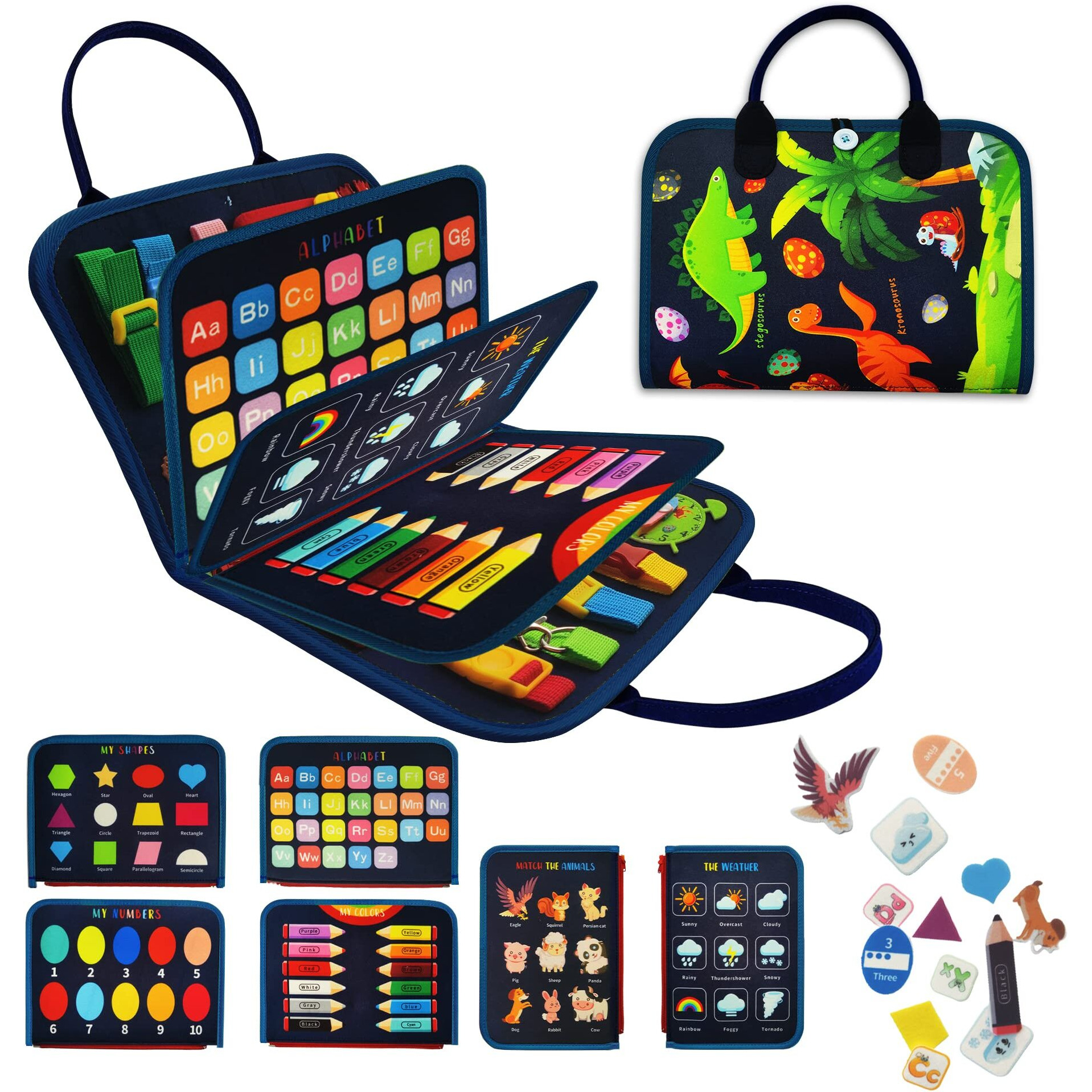 Learntoy Busy Board - Dinosaur Montessori Toys For 3 4 5 Year Old - Sensory Toys For Autistic Children - Toddler Travel Toys - Busy Book For Toddlers Activities As Boys Girls Gift