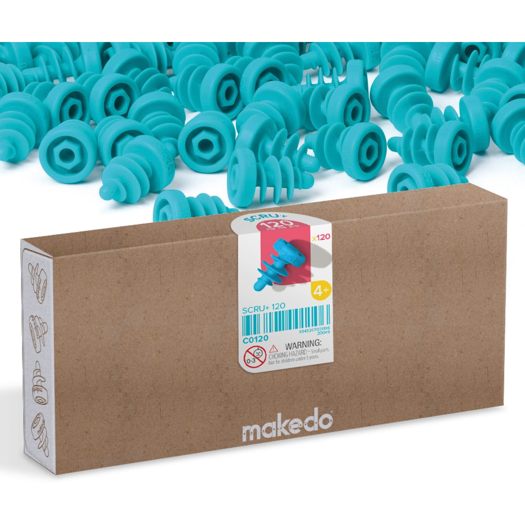 Makedo Scru+ 120 | Top Up Your Toolbox 120 Piece Set | Connect 4 To 6 Layers Of Cardboard | Stem And Steam Educational Toys For Kids | At Home Play And Classroom Learning