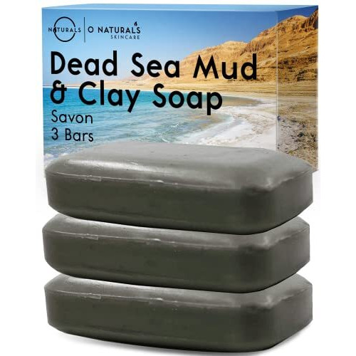 O Naturals 3Pcs Dead Sea Salt Mud & Clay Natural Bar Soap - Helps Acne Prone Skin - Scalp Exfoliator - Organic & Vegan Dead Sea Mud Soap - Natural Soap For Men & Women - 4 Oz