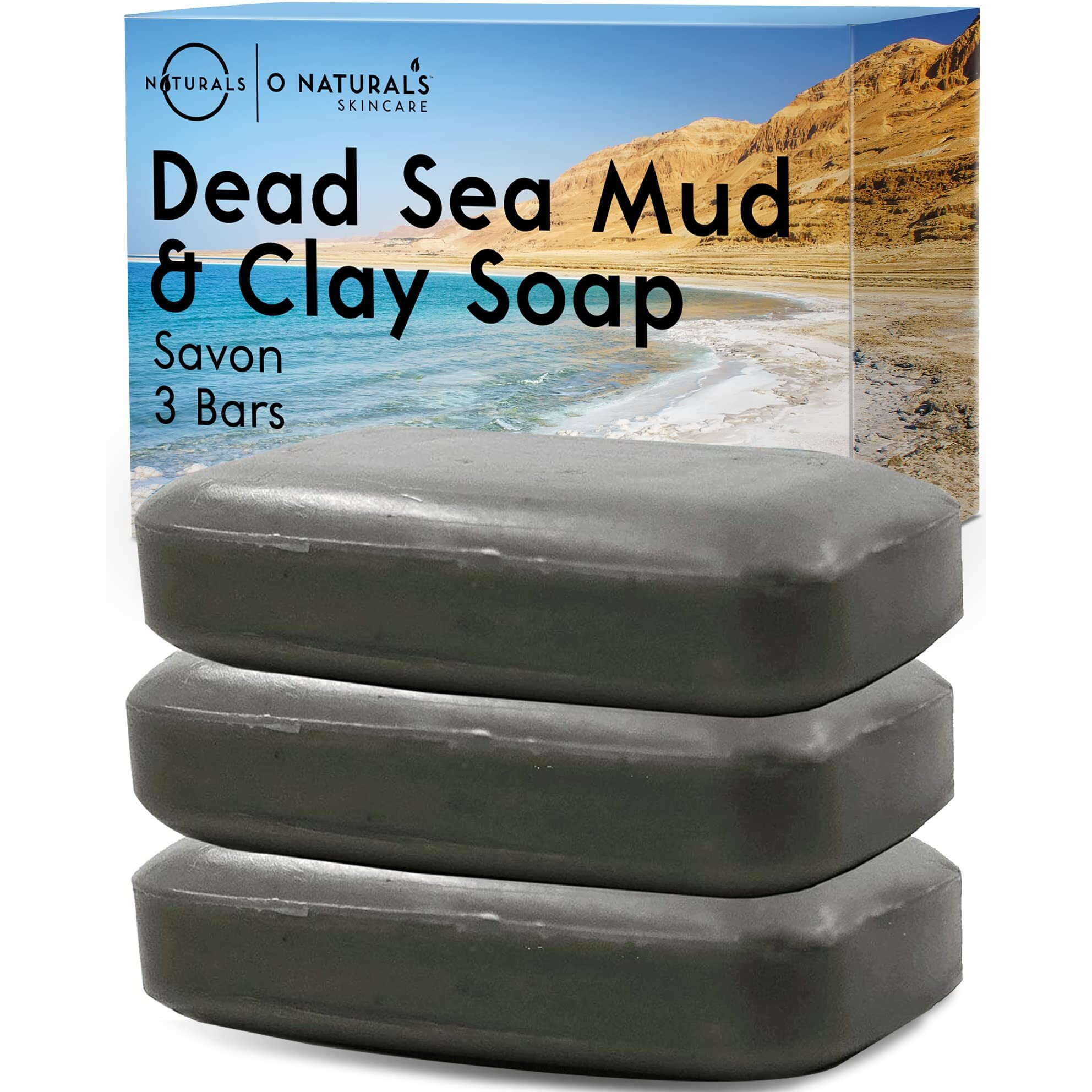 O Naturals 3Pcs Dead Sea Salt Mud & Clay Natural Bar Soap - Helps Acne Prone Skin - Scalp Exfoliator - Organic & Vegan Dead Sea Mud Soap - Natural Soap For Men & Women - 4 Oz