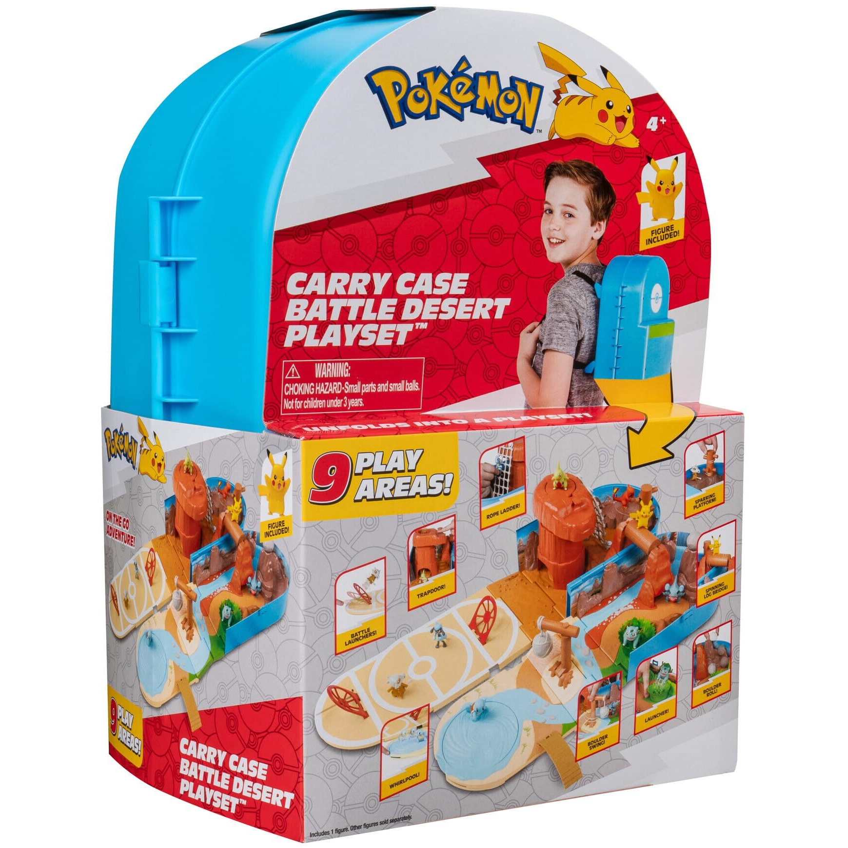 Pokemon Carry Case Battle Desert Playset - Portable Transforming Playset With Action Features And 2-Inch Pikachu Battle Figure