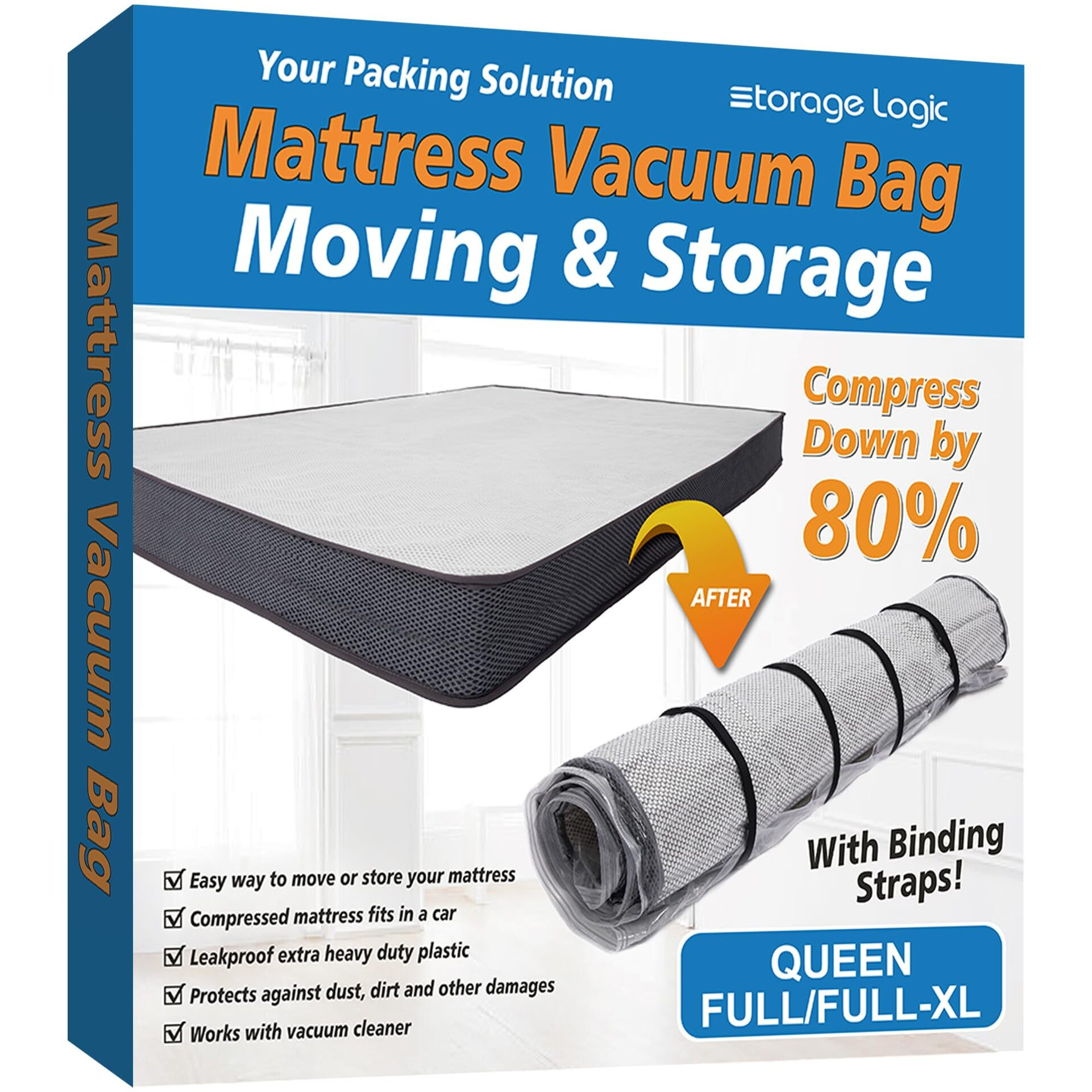 Queen/Full/Full-Xl Foam Mattress Vacuum Bag For Moving  Vacuum Seal Mattress Bag With Straps