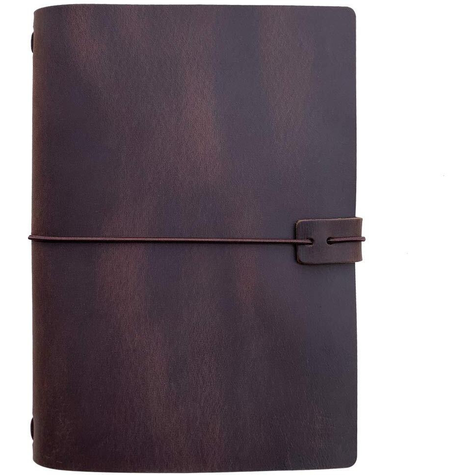 Refillable Leather Travelers Notebook -A5 Travel Journal With Lined Insert  8.5 X 5.5 Inches  Dark Brown