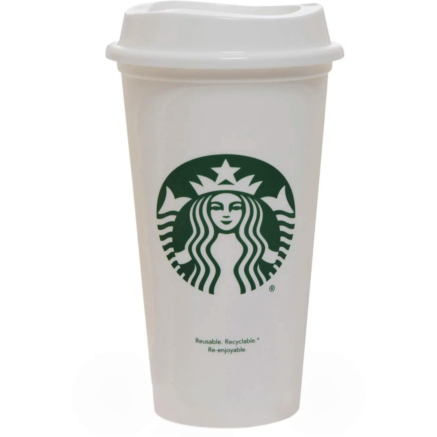 Starbucks White Reusable Plastic Travel Mug/Cup/Tumbler Grande Medium  16Oz 473Ml