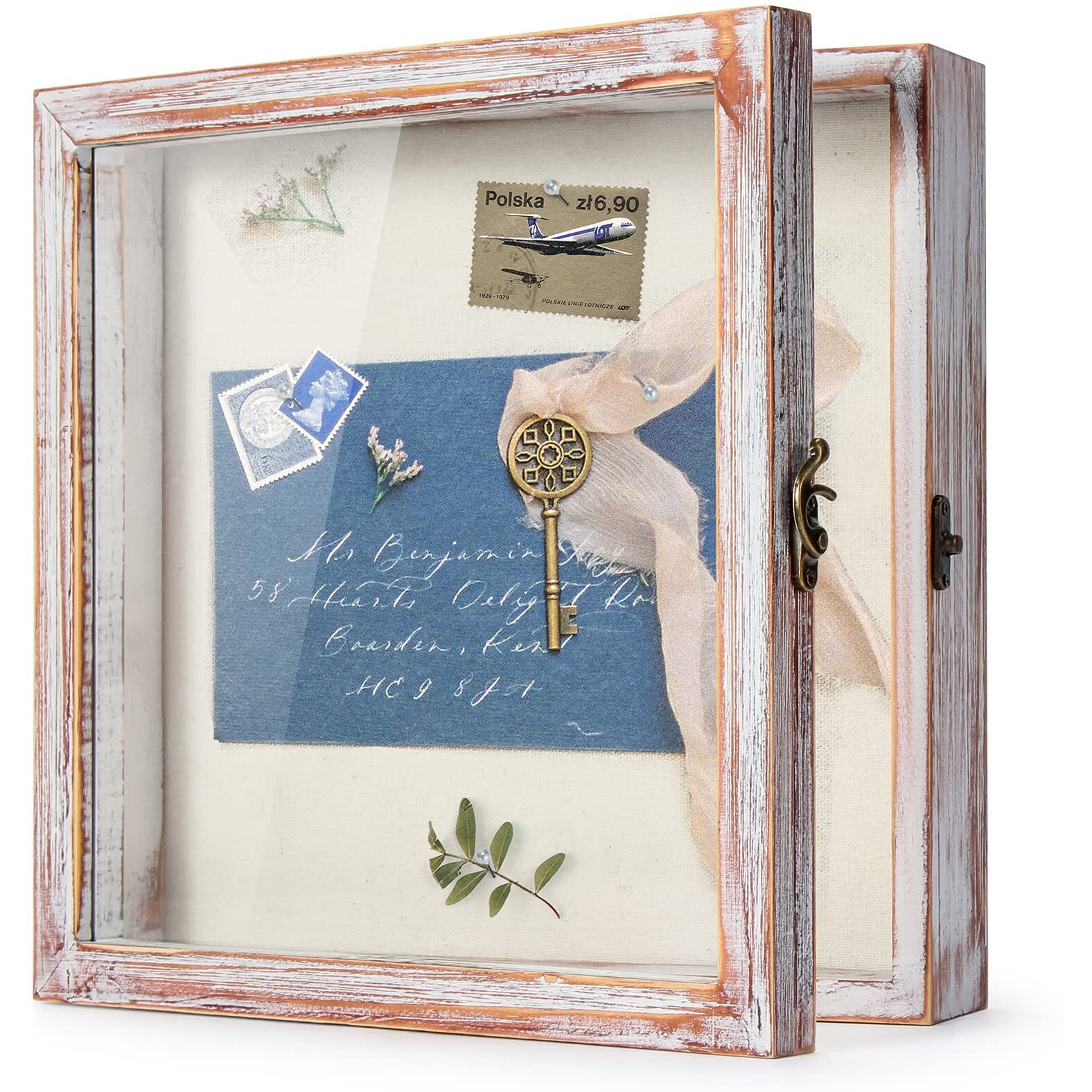Tj.Moree Flowers Shadow Box Display Case 11 X 11 Shadow Box Frame With Glass Window Door Farmhouse Picture Frame Wedding Bouquet Memorabilia Photos Memory Box For Keepsakes - White Pink