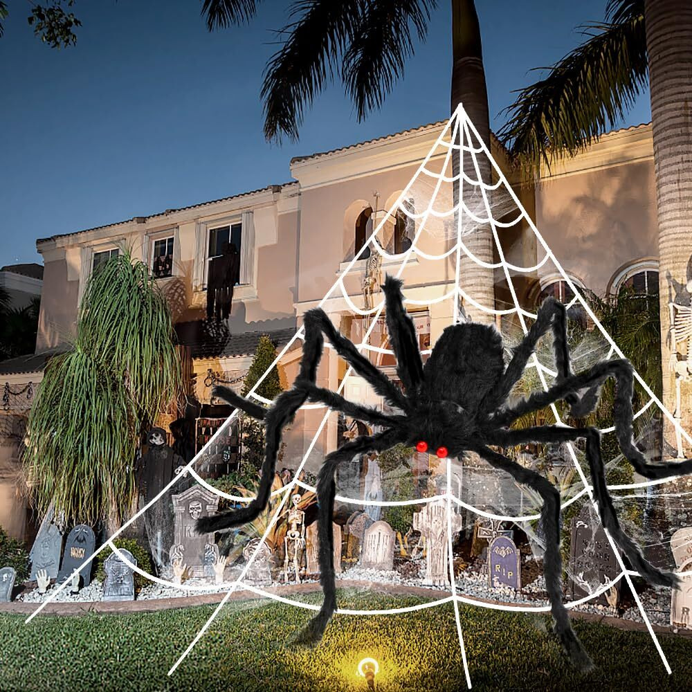 3Pcs 212'' Halloween Spider Web 49"" Halloween Spider Decorations Stretch Cobweb Fake Spider Giant Spider Web For Indoor Outdoor Halloween Decorations Yard Lawn Home Costumes Party Haunted House DCor