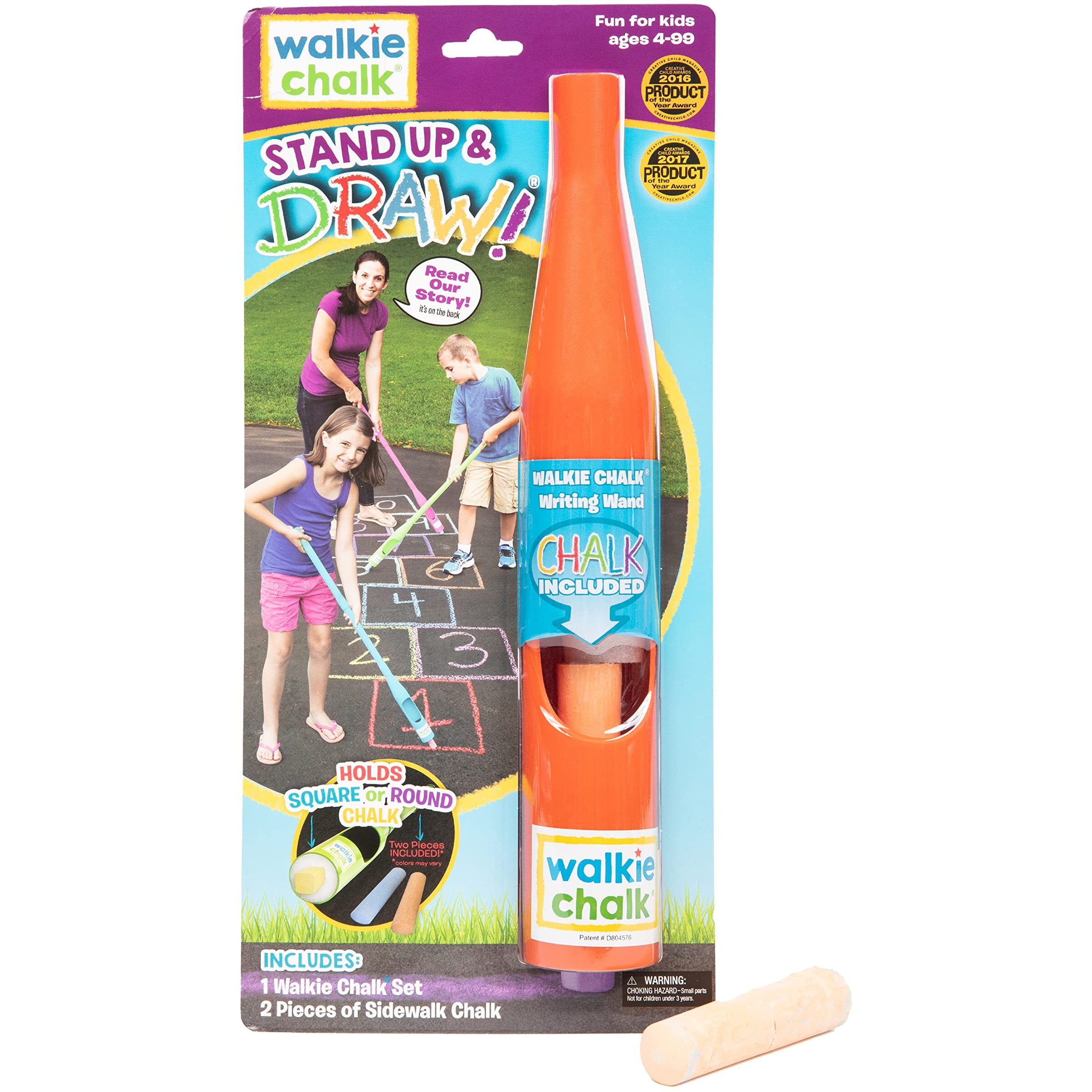 Walkie Chalk Stand-Up Sidewalk Chalk Holder  (Orange)  Creative Outdoor Toys For Kids And Adults Including 2X Chalks  Street Art & Playground Supplies  Accessible Fun For Everyone