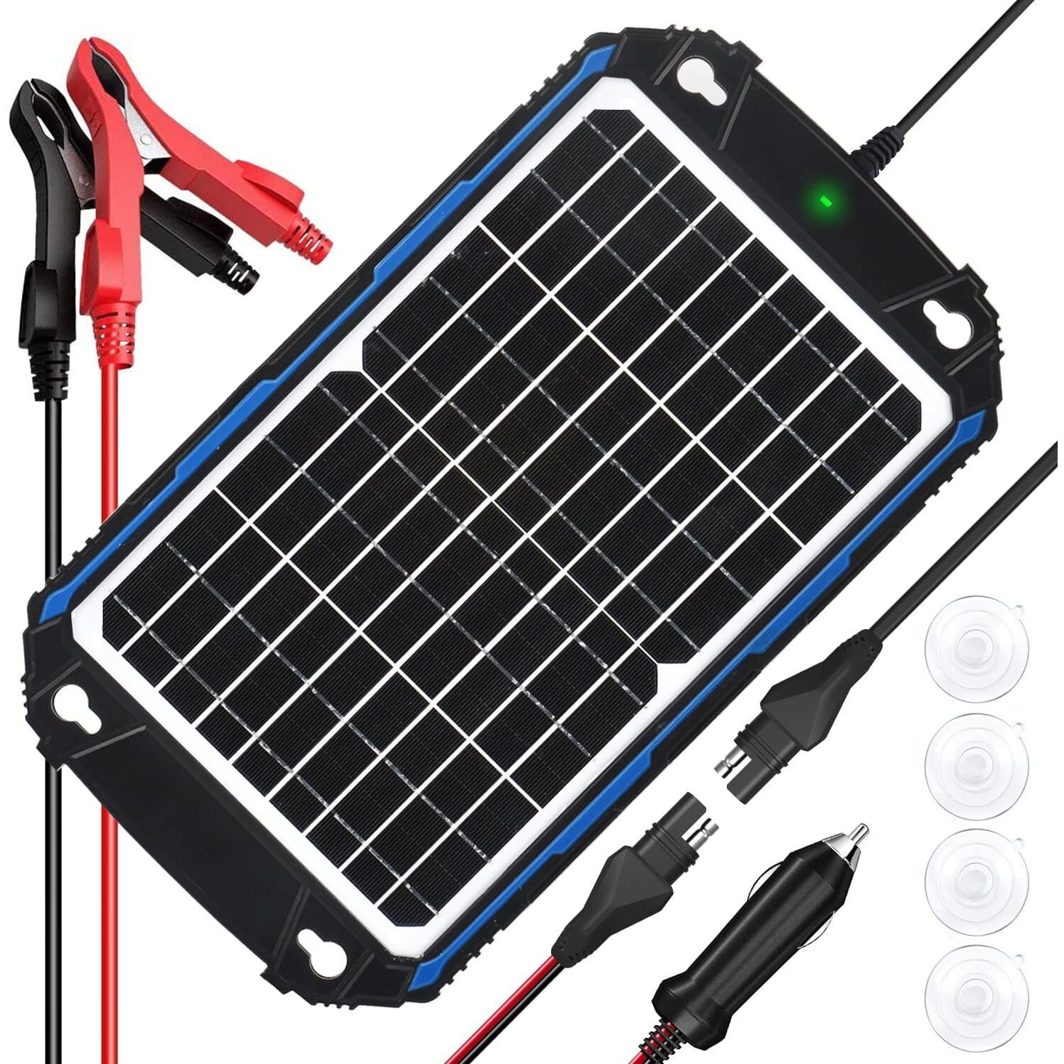 Waterproof 12W 12V Solar Battery Charger & Maintainer Pro - Built-In Intelligent Mppt Charge Controller - 12 Volt Solar Panel Trickle Charging Kit For Car Automotive Boat Marine Motorcycle Rv Trailer