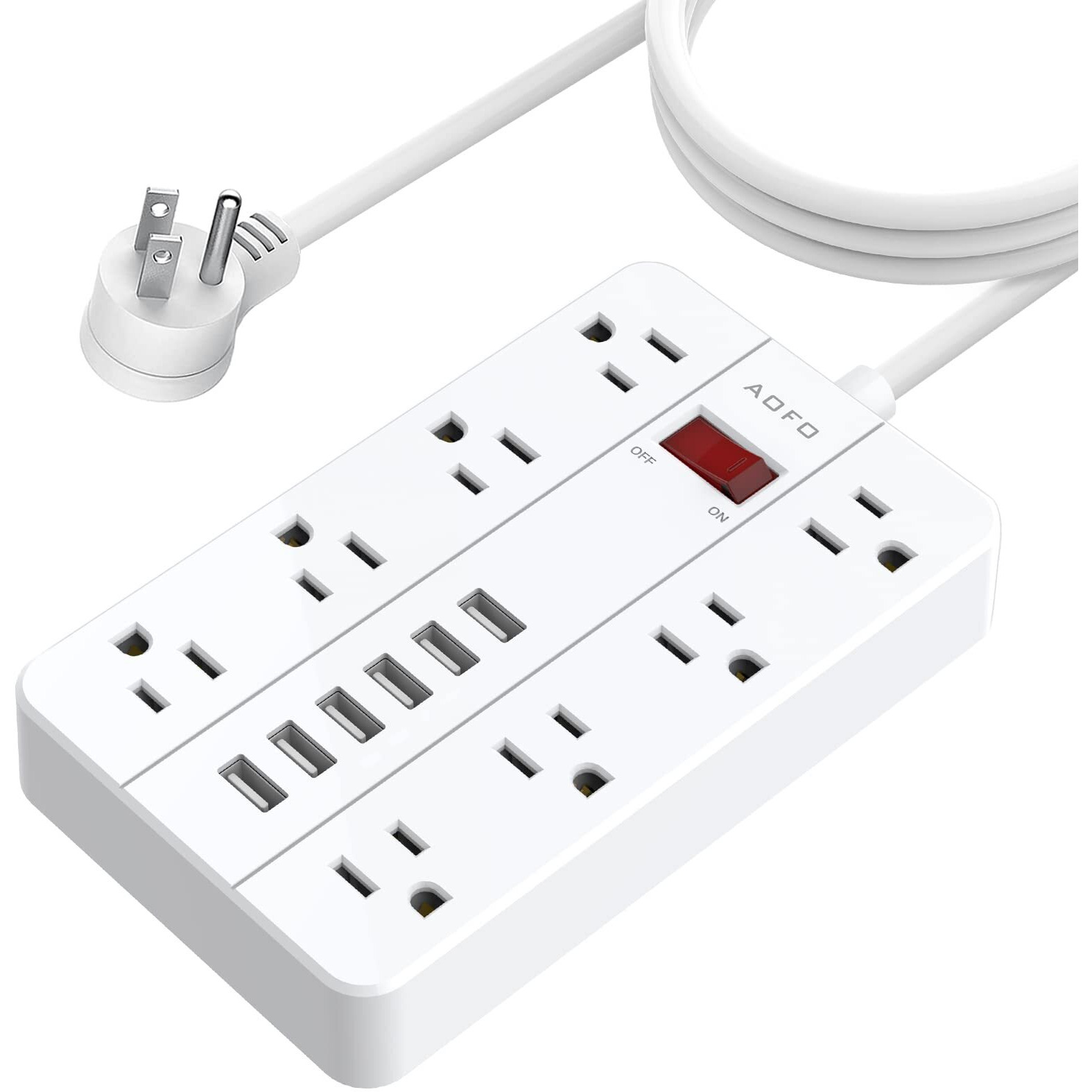Power Strip Surge Protector With 6 Usb Ports Aofo 5 Ft Extension Cord Flat Plug With 8 Widely Spaced Outlets Wall Mountable Charging Station For Smartphone Tablet Laptop Computer Multiple Devices
