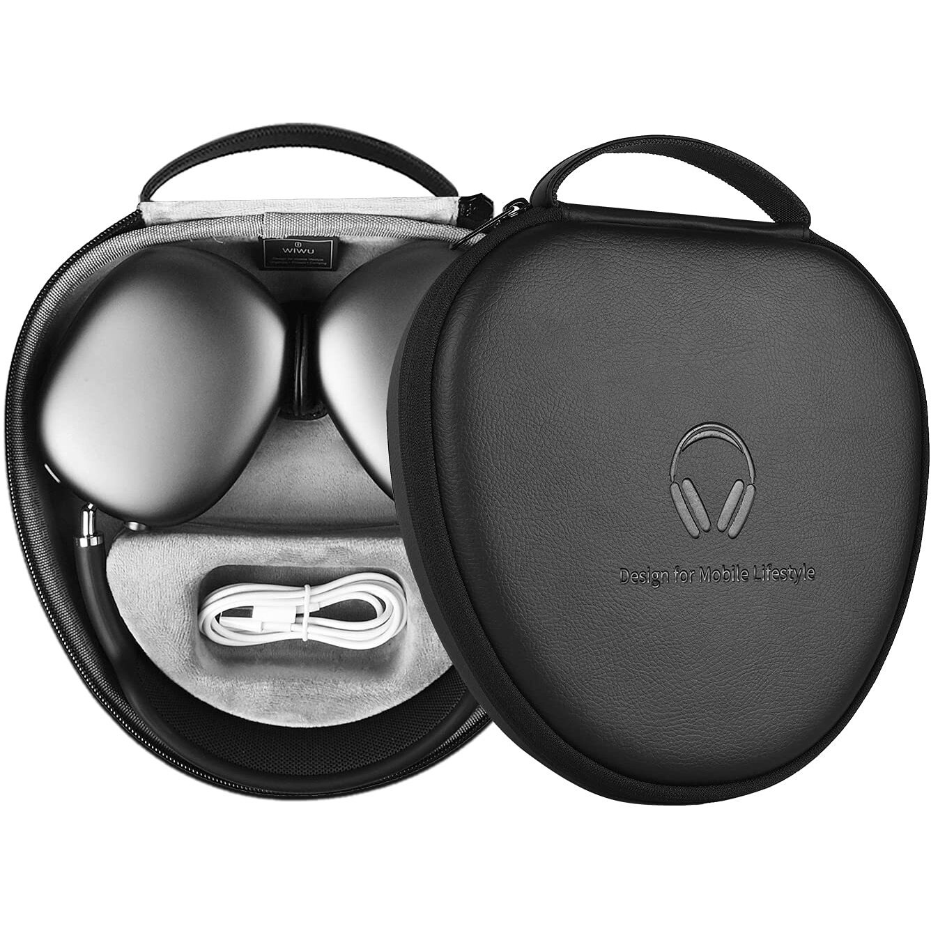Wiwu Smart Case For Apple Airpods Max Headphones  Ultra-Slim Travel Carrying Case With Sleep Mode  Airpod Max Accessories  Hard Shell Storage Bag (Black)