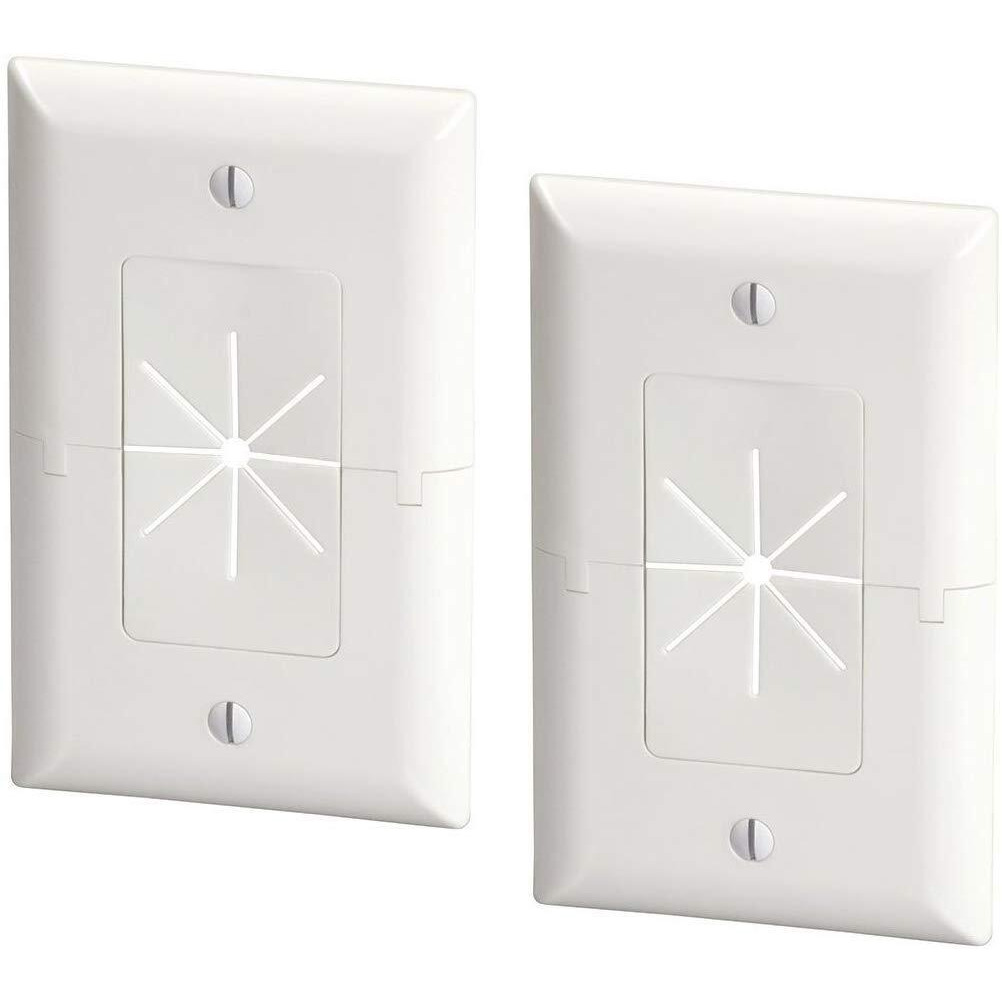 Datacomm Electronics 45-0017-Wh-2Pk (2 Pack) Split Style Tv Plate With Flexible Av/Hdmi Cable Pass-Through - White