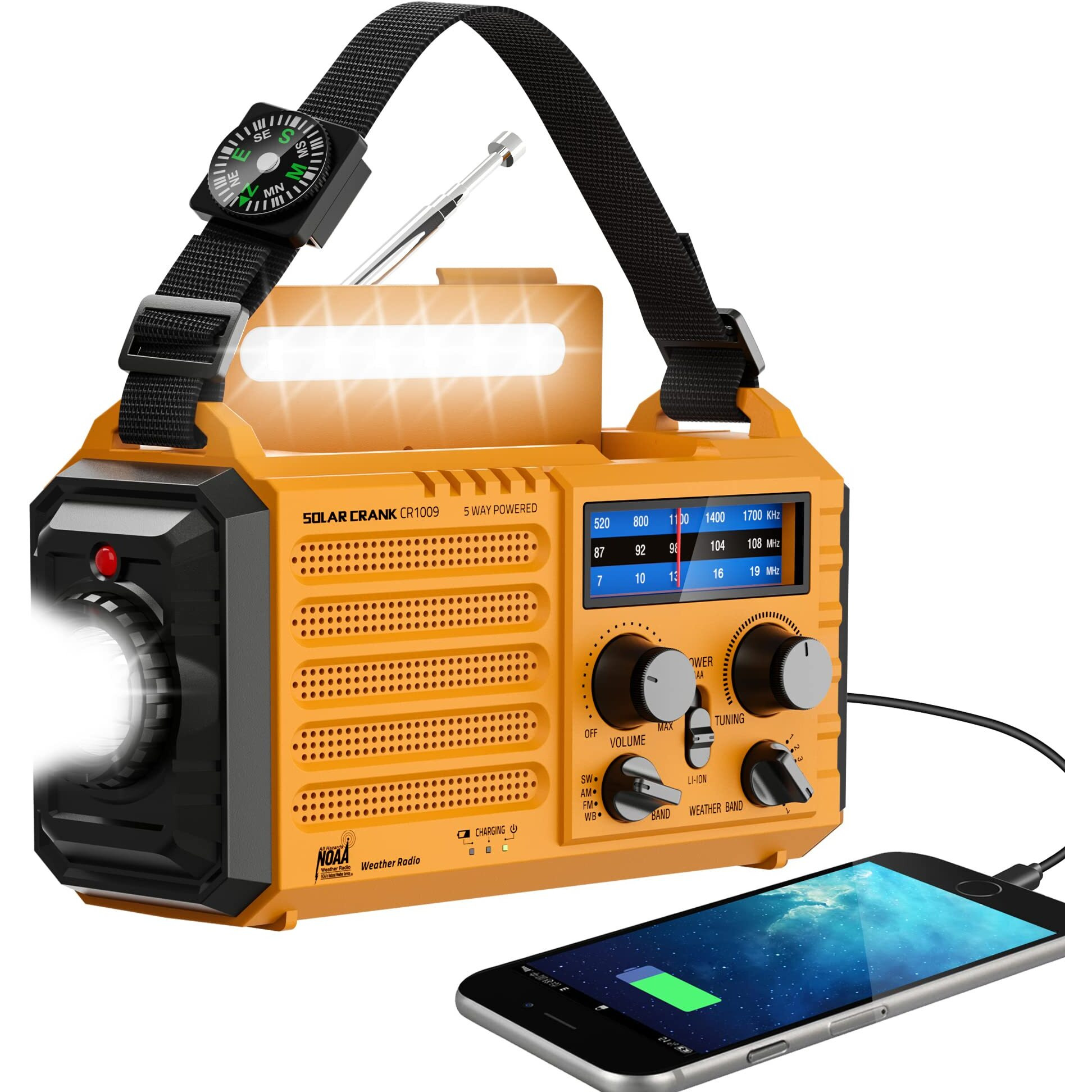 Emergency Radio With Noaa Weather Alert  Portable Solar Hand Crank Am/Fm Shortwave Radio For Survival Rechargeable Battery Powered Usb Charger Flashlight Reading Lamp Sos Alarms For Home Outdoor