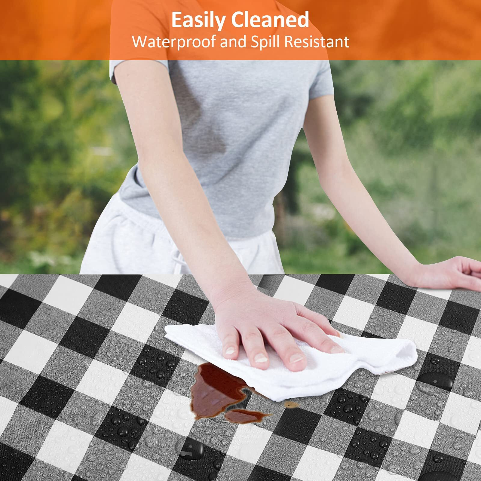 Kenobee Picnic Table And Bench Fitted Tablecloth Cover  3-Piece Set  Flannel Backing Elastic Edge Waterproof Wipeable Plastic Cover Vinyl Tablecloth For Home Goods Indoor Outdoor Patio  Black-White