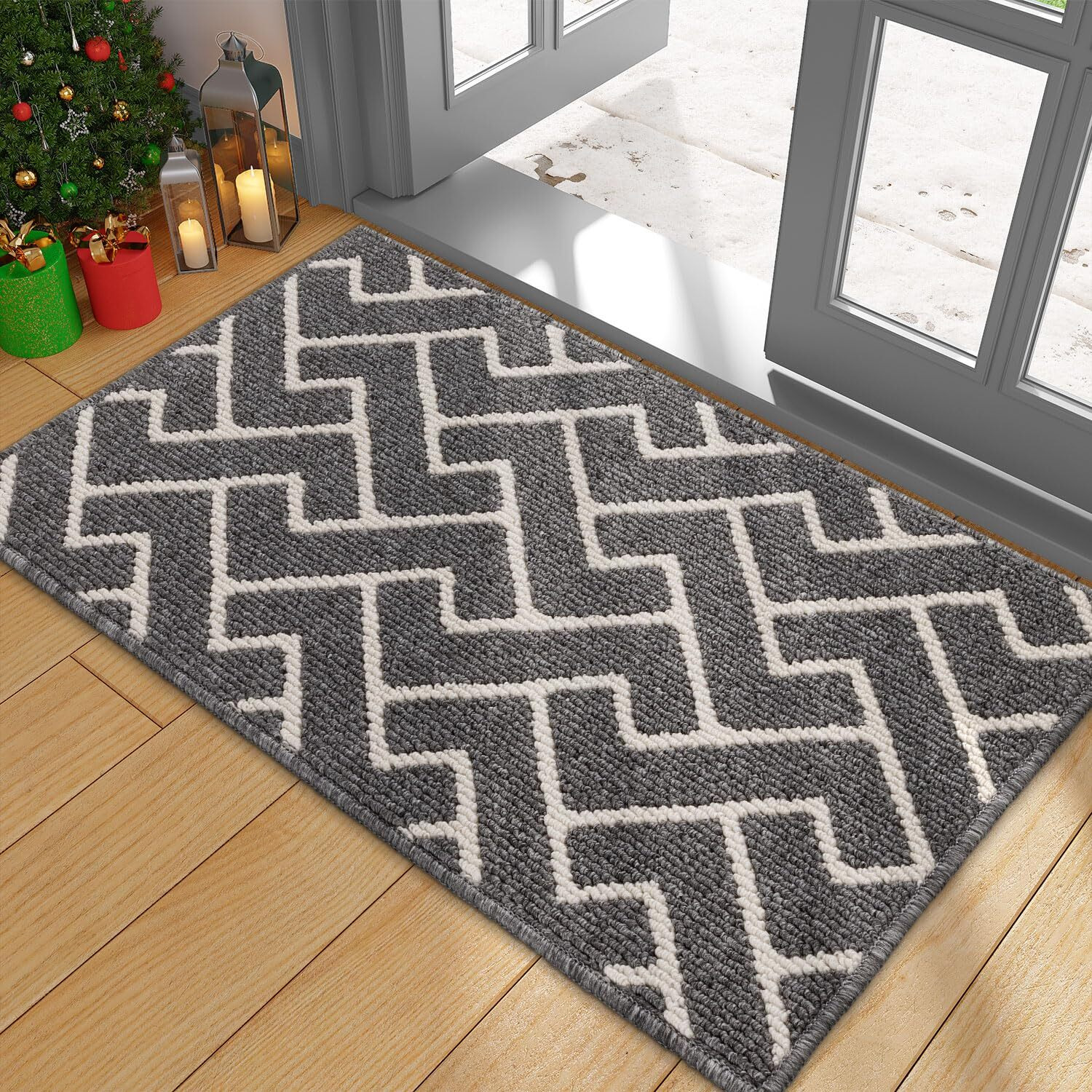 Hicorfe Indoor Doormat Front Back Door Mat Rubber Backing Non Slip Door Mats 24"&quotX35"" Absorbent Resist Dirt Entryway Doormat Inside Floor Mats For Entrance Washable Low-Profile(Grey)