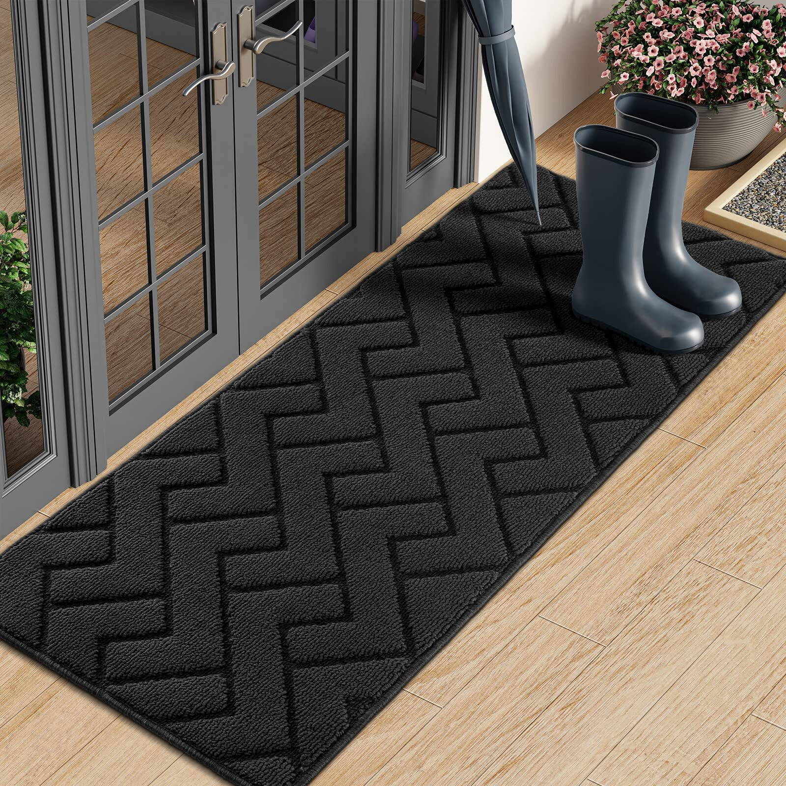 Hicorfe Indoor Doormat Front Back Door Mat Rubber Backing Non Slip Door Mats 20"&quotX48"" Absorbent Resist Dirt Entrance Doormat Inside Floor Mats For Entryway Wash Low-Profile(Charcoal)
