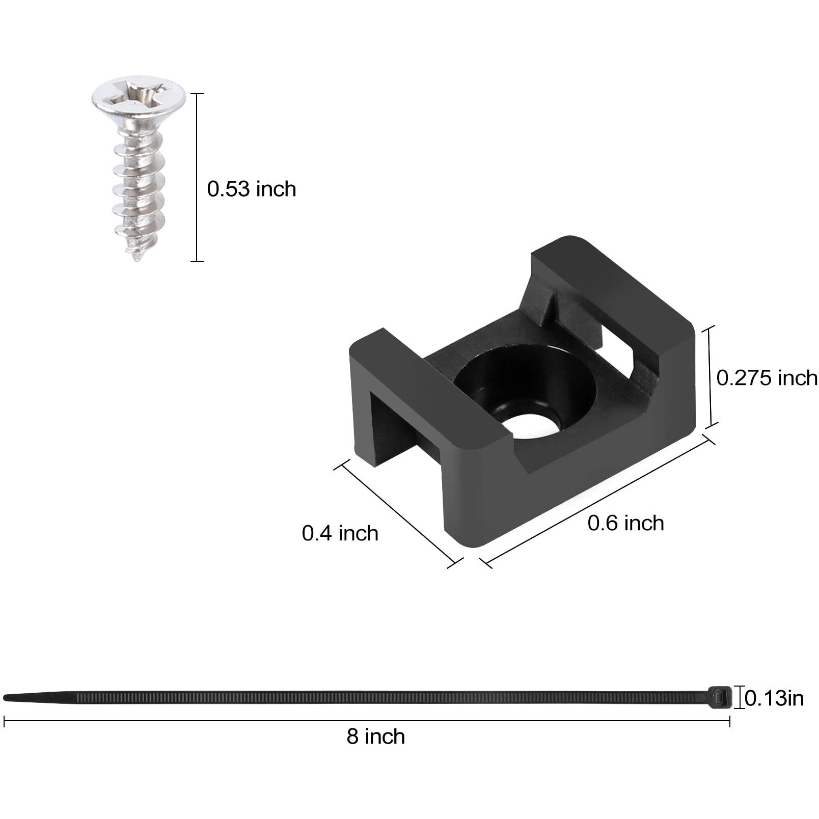 Xhf 100 Pcs Cable Zip Tie Saddle Type Mounts Base With 100 Pcs 8"" Cable Ties And 100 Pcs Tapping Screw  Wire Cable Clips Organizer Holders Clamps Black