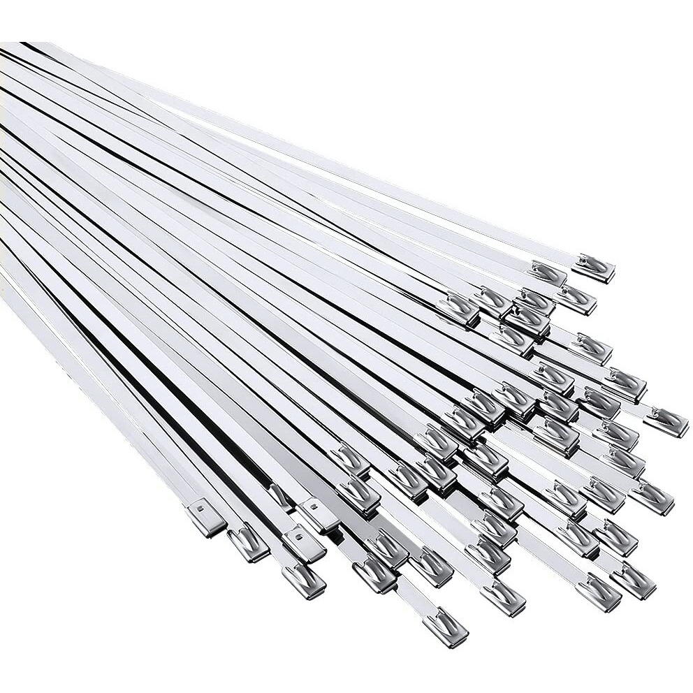 Metal Zip Ties 11.8 Inch 100Pcs 304Stainless Steel Heavy Duty Multi-Purpose Self-Locking Cable Ties Suitable For In Machinery  Vehicles  Farms  Pipes  Roofs Cables  As Well As Outdoor Binding