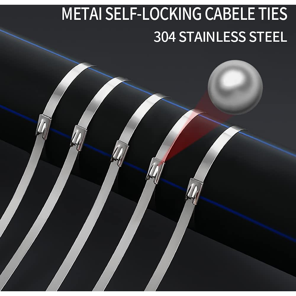 Metal Zip Ties 11.8 Inch 100Pcs 304Stainless Steel Heavy Duty Multi-Purpose Self-Locking Cable Ties Suitable For In Machinery  Vehicles  Farms  Pipes  Roofs Cables  As Well As Outdoor Binding