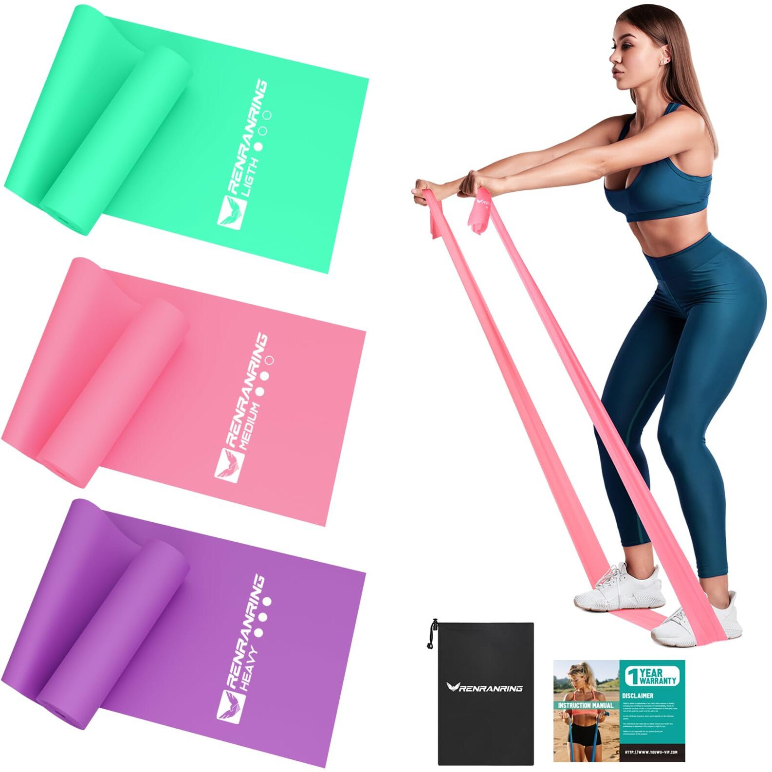Renranring Resistance Bands For Working Out  Exercise Bands For Physical Therapy  Stretch  Recovery  Pilates  Rehab  Strength Training And Yoga Starter Set