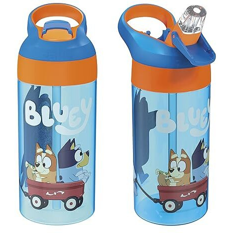 Zak Designs 17.5 Oz Riverside Bluey Kids Water Bottle With Straw And Built In Carrying Loop Made Of Durable Plastic  Leak-Proof Design For Travel  2Pk Set