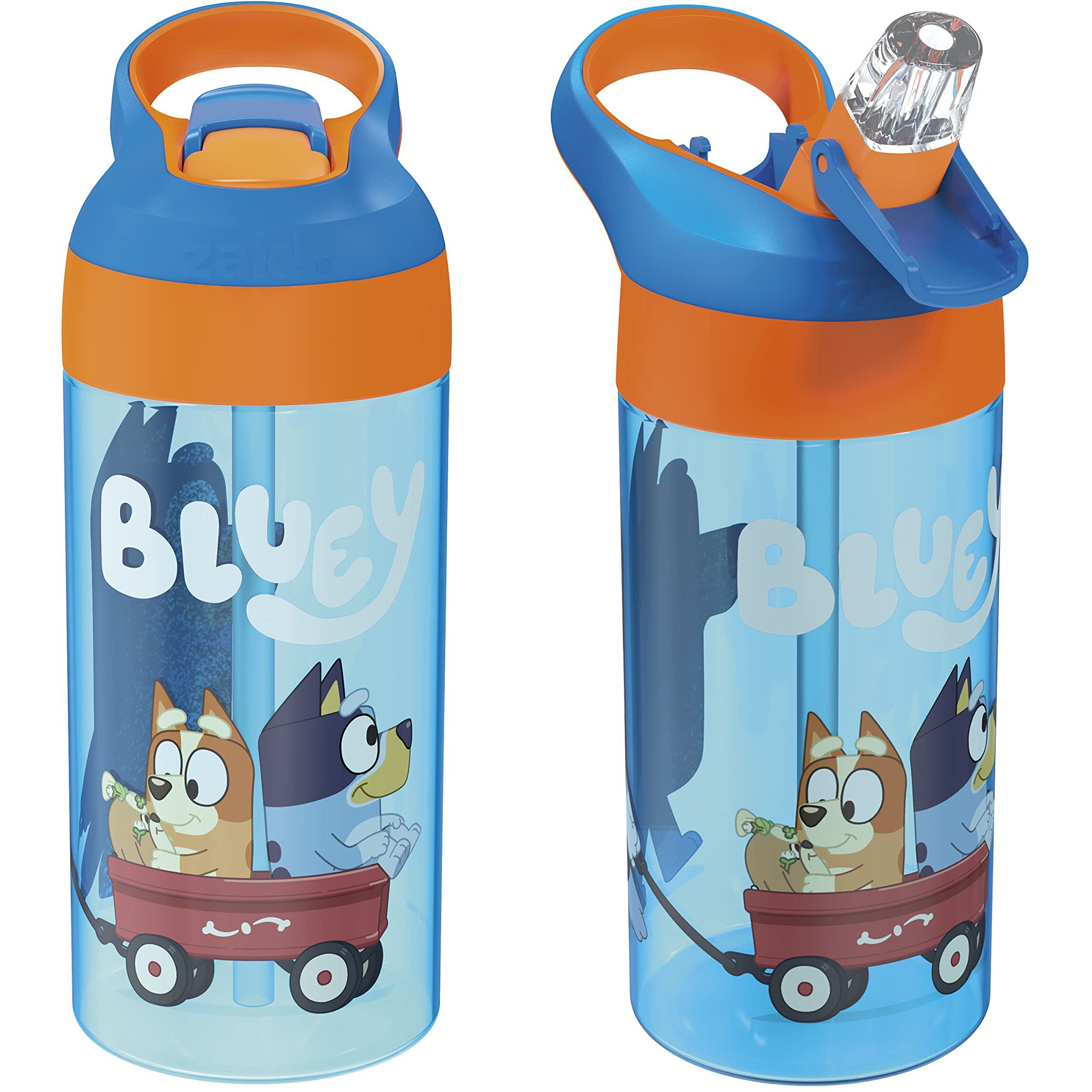 Zak Designs 17.5 Oz Riverside Bluey Kids Water Bottle With Straw And Built In Carrying Loop Made Of Durable Plastic  Leak-Proof Design For Travel  2Pk Set