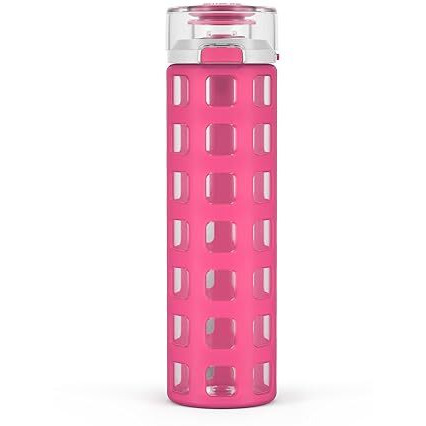 Ello Syndicate 20Oz Reusable Glass Water Bottle With One-Touch Leak Proof Flip Lid And Protective Non-Slip Silicone Sleeve And Carry Loop For Coffee  Tea And Water  Bpa-Free  Dishwasher Safe  Pink