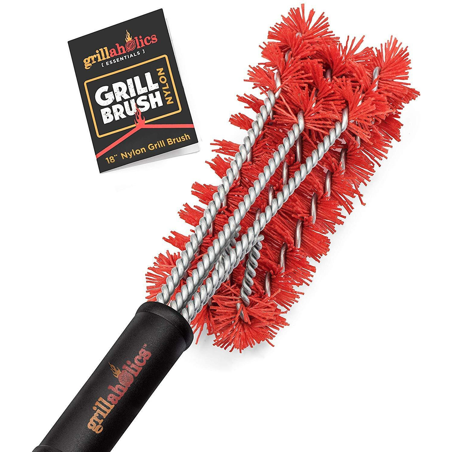 Grillaholics Essentials Nylon Grill Brush - Bristle Free Alternative - Nylon Cold Scrub Technology Cleans Between The Grates - Lifetime Manufacturer's Warranty