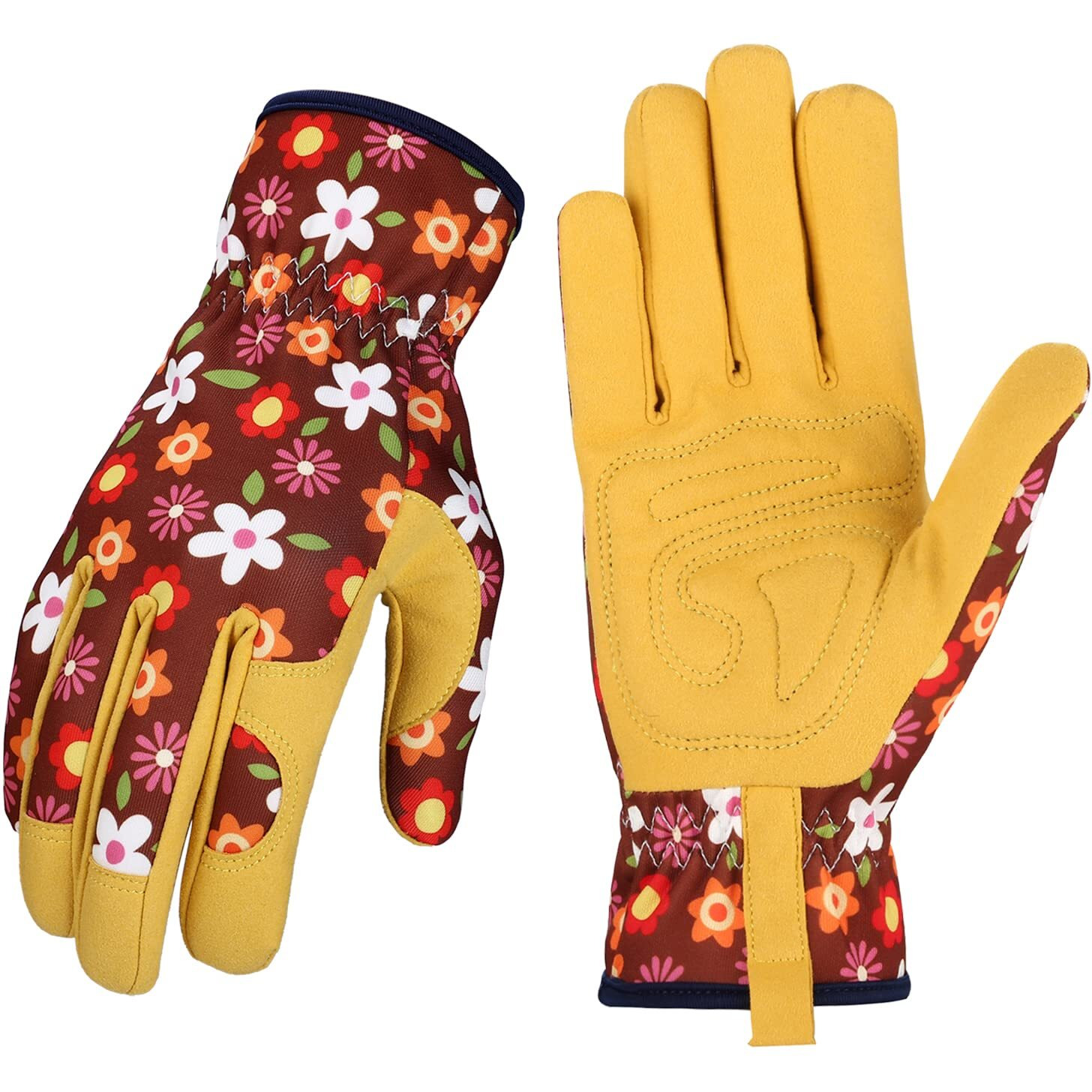 Leather Gardening Gloves For Women - Working Gloves For Weeding  Digging  Planting  Raking And Pruning (Brown+Yellow)