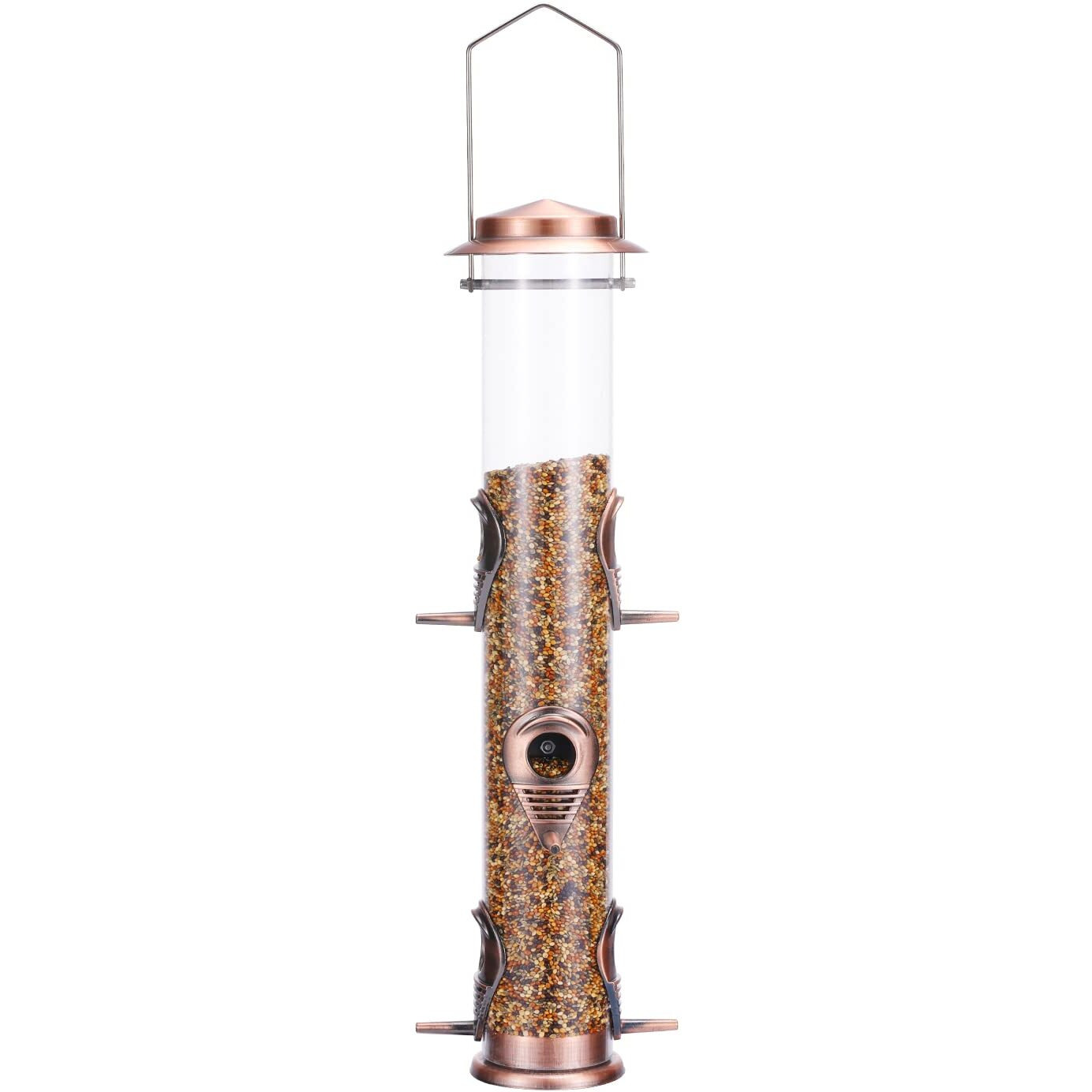 Mixxidea Metal Tube Bird Feeders For Outdoors Hanging Bird Feeders For Outside Wild Birds Feeder 6 Ports Hanging Bird Feeder Attract Birds In Your Lawn  Garden  Balcony - Antique Copper - 1 Pack