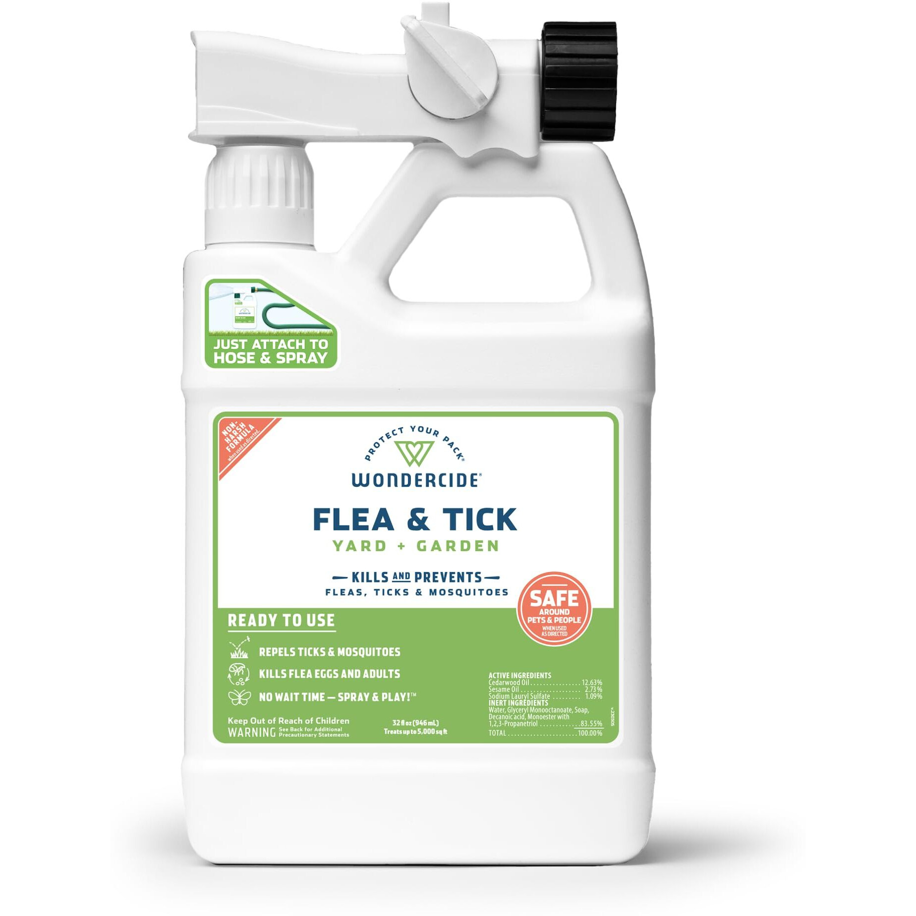 Wondercide - Ready To Use Flea  Tick  And Mosquito Yard Spray With Natural Essential Oils - Mosquito And Insect Killer  Treatment  And Repellent - Plant-Based - Safe Around Pets  Plants  Kids - 32 Oz
