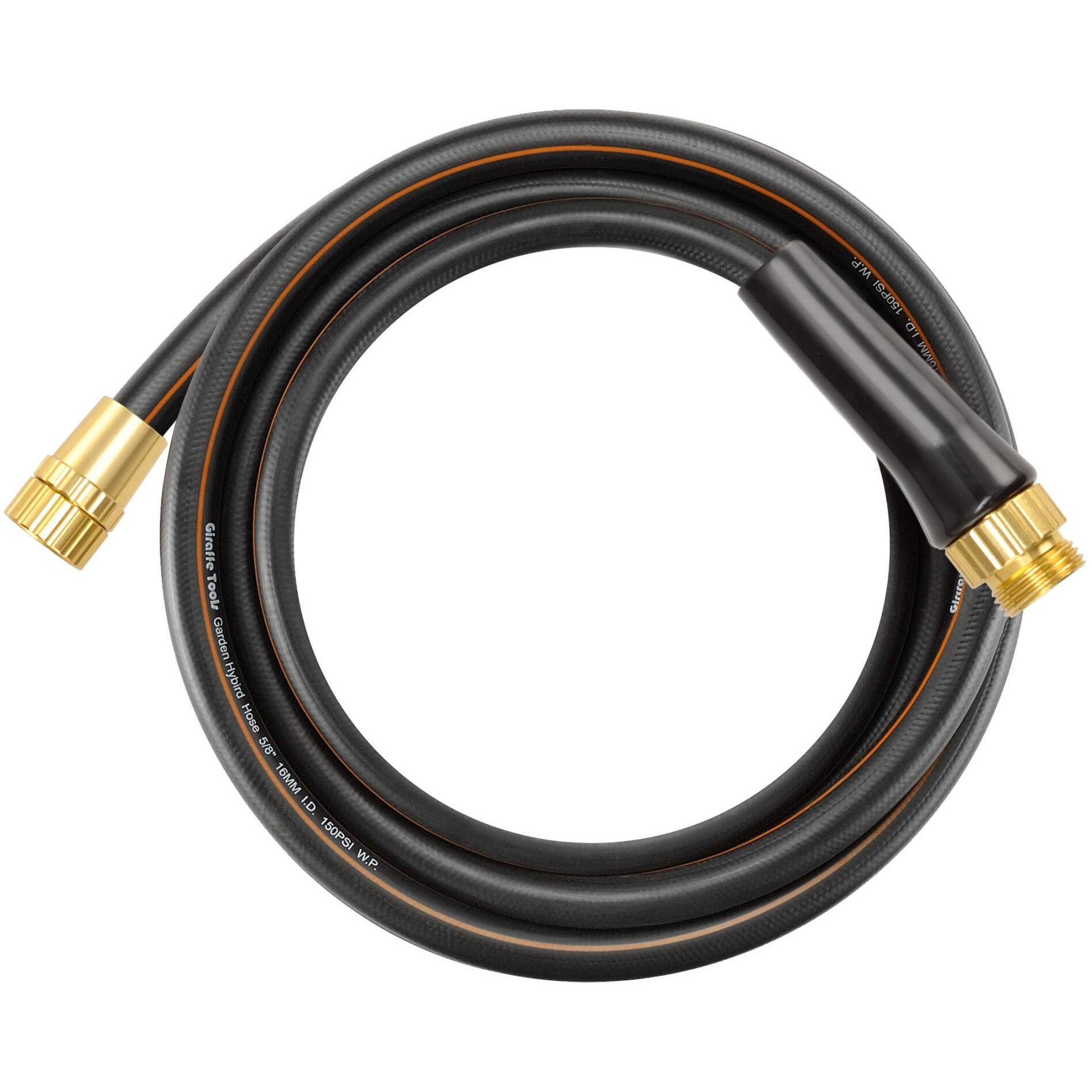 Giraffe Tools Short Leader Garden Hose 10 Ft  Heavy Duty Black Garden Hose 5/8 In.  Rubber Water Hose  No-Kink  Leakroof Gardening Hose With Male To Female Fittings  Black And Orange