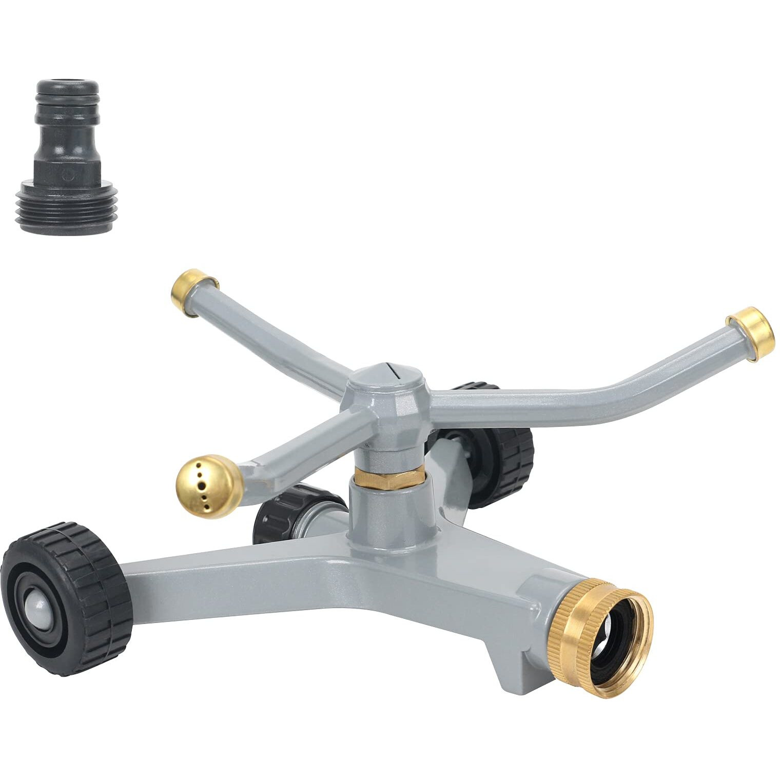 Styddi Metal Rotating Water Sprinkler For Lawn  Heavy Duty Metal 3-Arms Whirling 360 Degree Automatic Rotary Lawn Sprinkler With Wheeled Base For Small Lawn And Garden  Yard  Cover Up To 1 384 Sq. Ft.